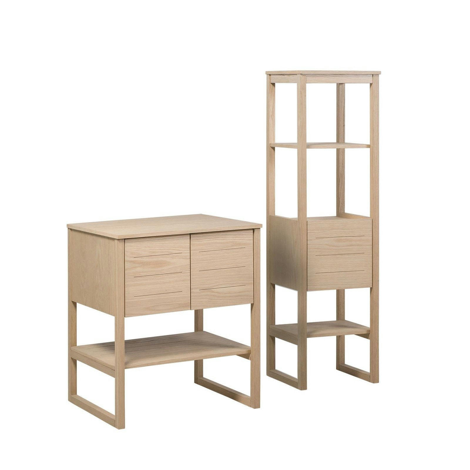 ATOLL - Meuble de salle de bain avec colonne effet bois clair