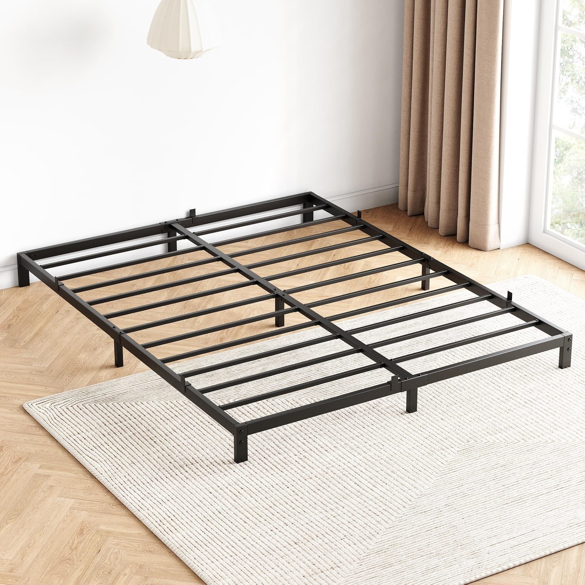 Bed Frame No Box Spring Needed, Heavy Duty Queen Platform Metal Bed Frame with Metal Slats