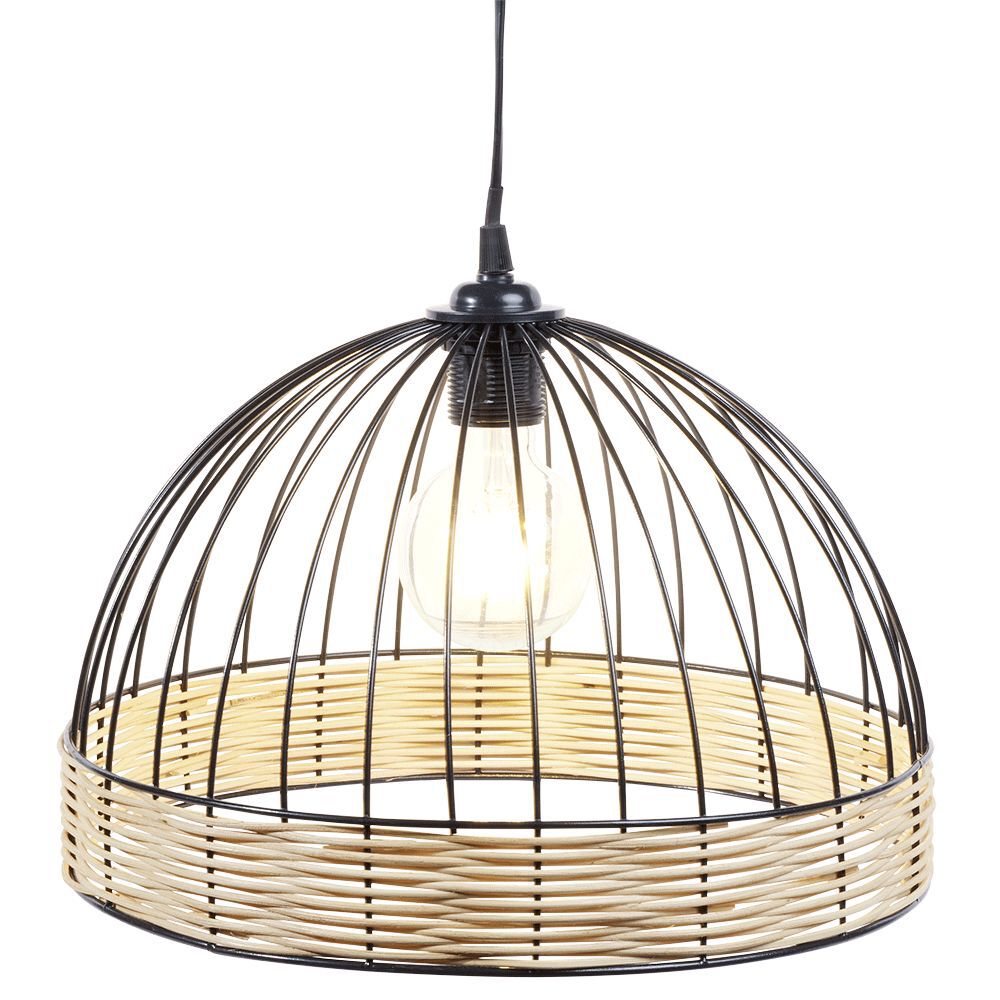 Suspension ronde métal osier noir et marron Ø35xH22cm