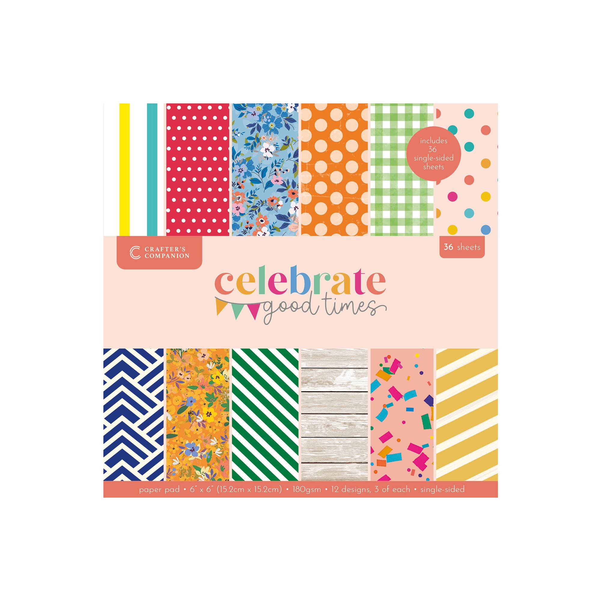 Crafter’s Companion Celebrate Good Times Paper Pad 6 x 6 Inches 36 Pack
