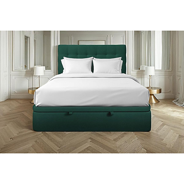 Lit coffre 180x200cm avec tête de lit capitonnée Velours Vert - Hauteur totale : 39cm
