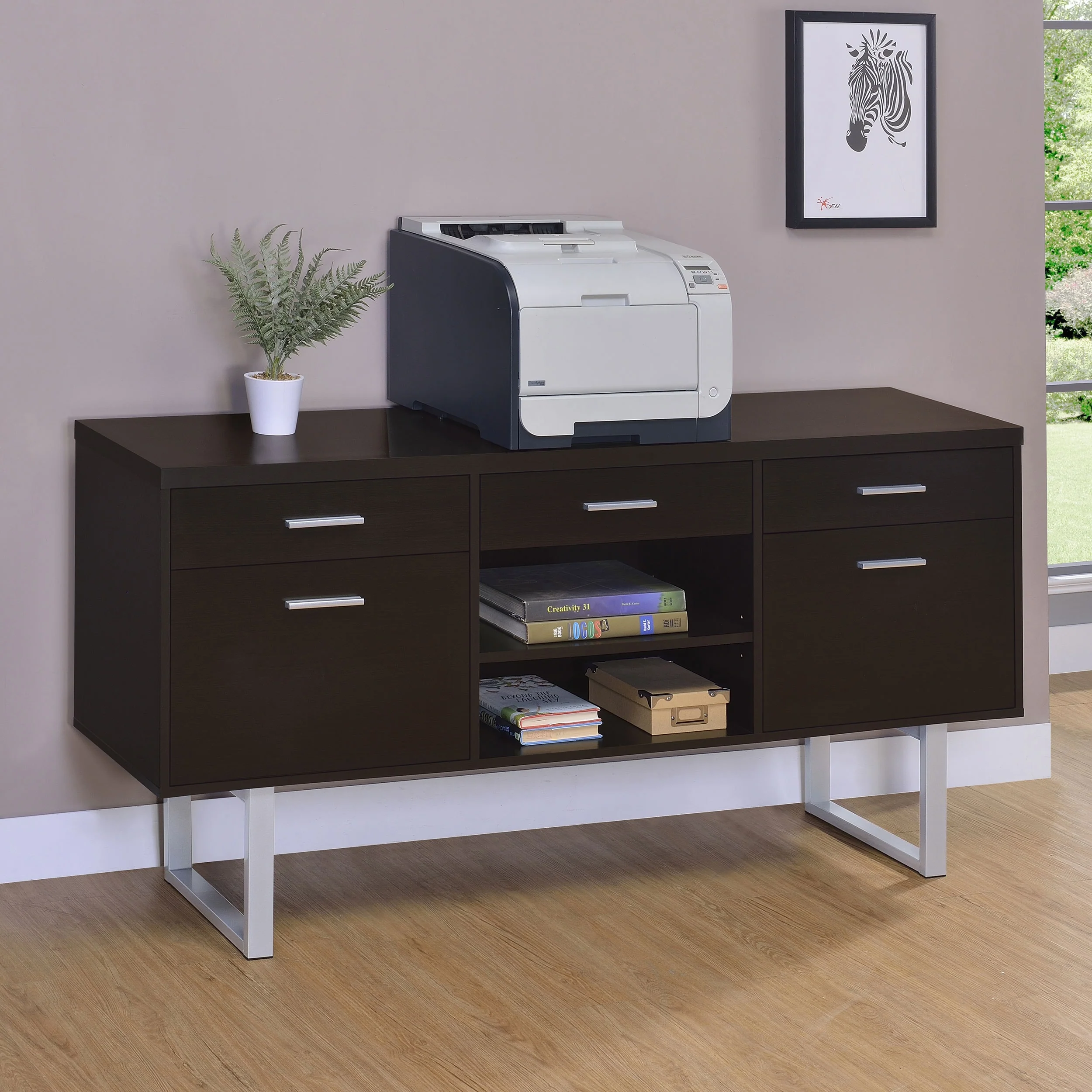 Lawtey 5-drawer Home Office Storage Credenza Cappuccino - 60.00 x 15.50 x 30.00