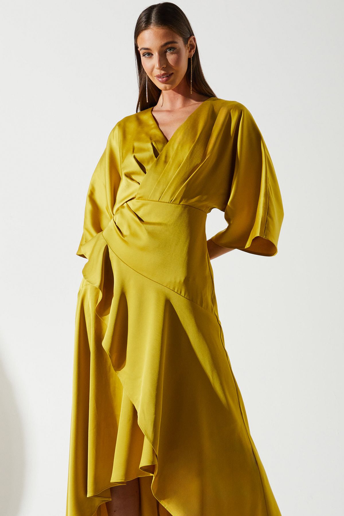 Coast Satin Back Crepe Ruffle Wrap Midi Dress
