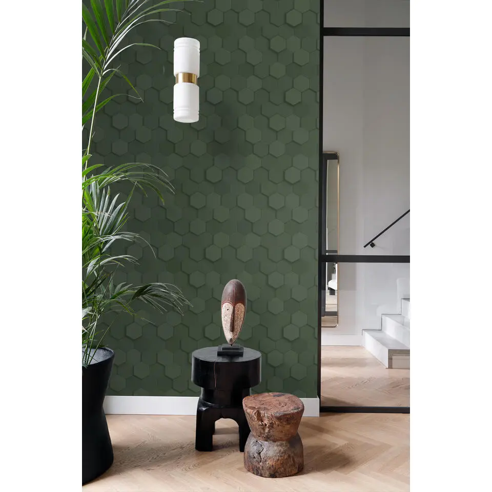 Origin Wallcoverings behang 3d hexagon motief donkergroen - 53 cm x 10.05 m