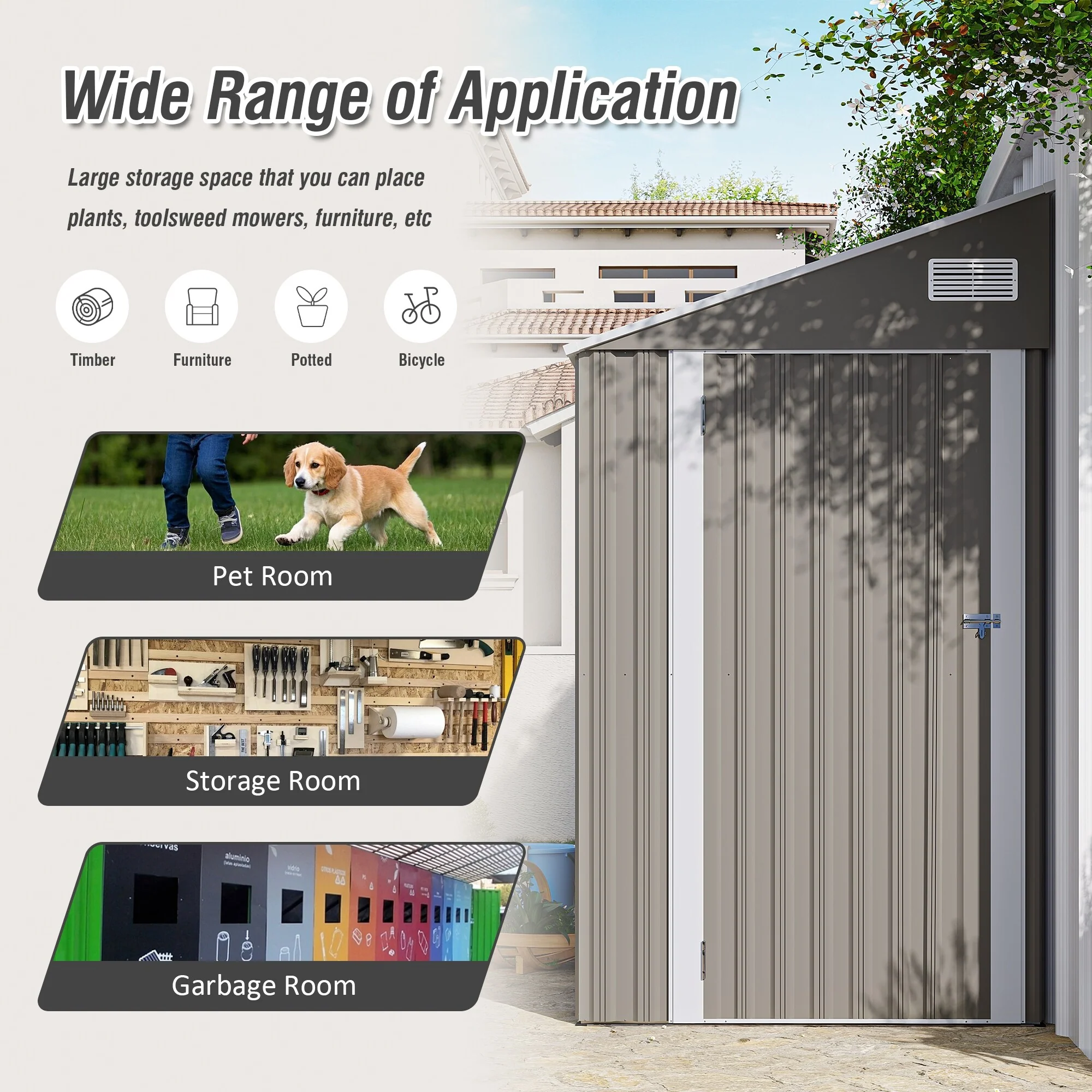 Campcraft Optional two-color storage shed, single hinge door, solid structural design, good ventilation