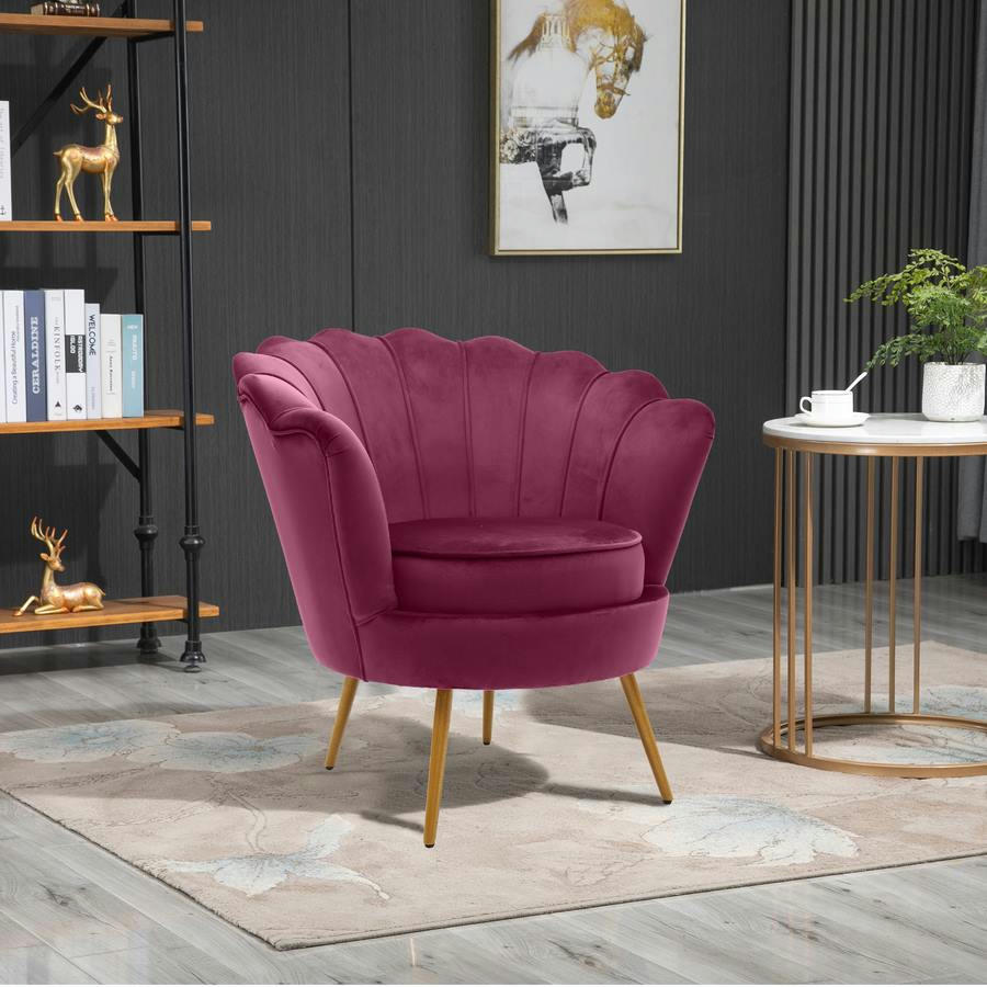 VELVET - Fauteuil design en forme d'éventail en velours amarante
