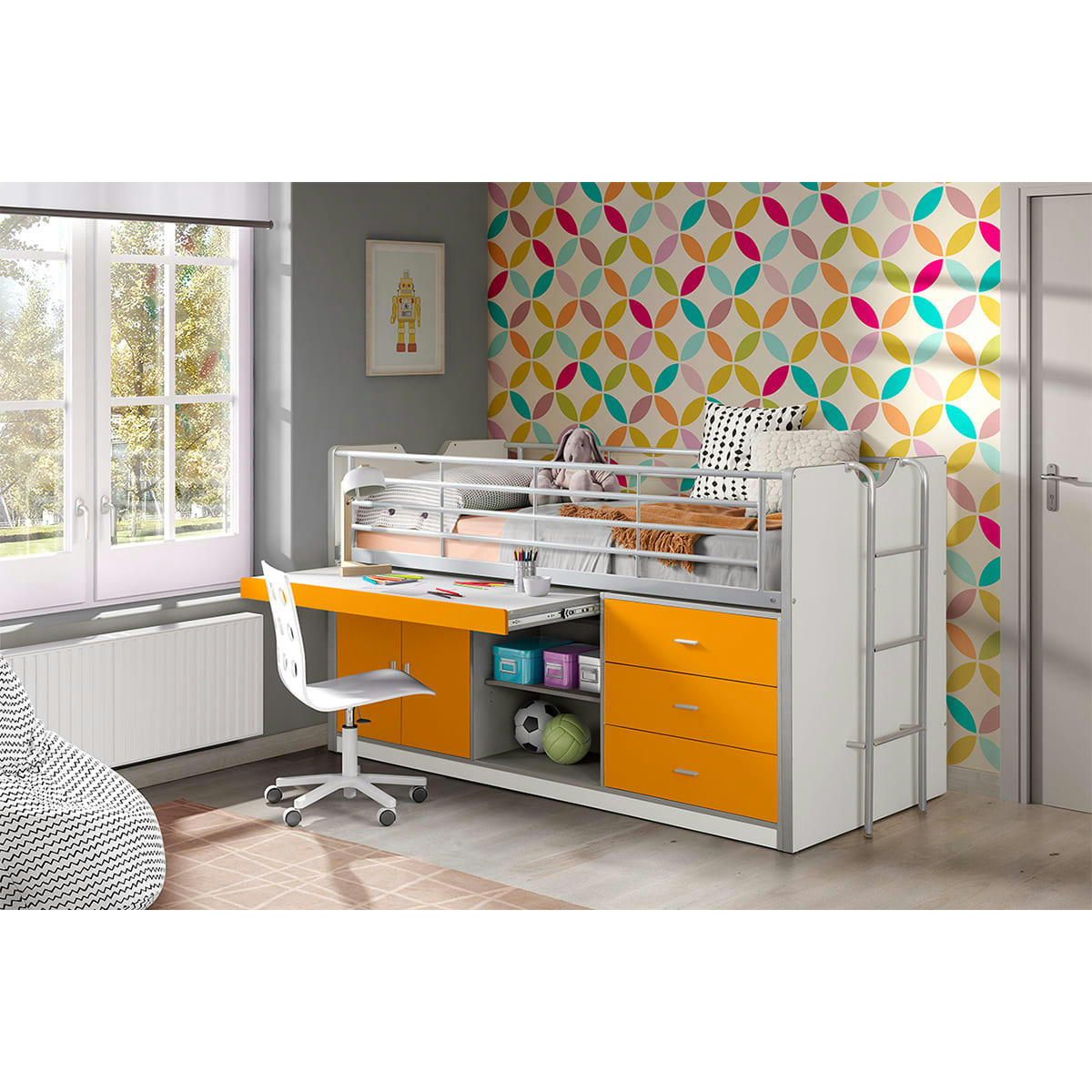 BONNY - Lit combiné 95 90x200 sommier inclus orange