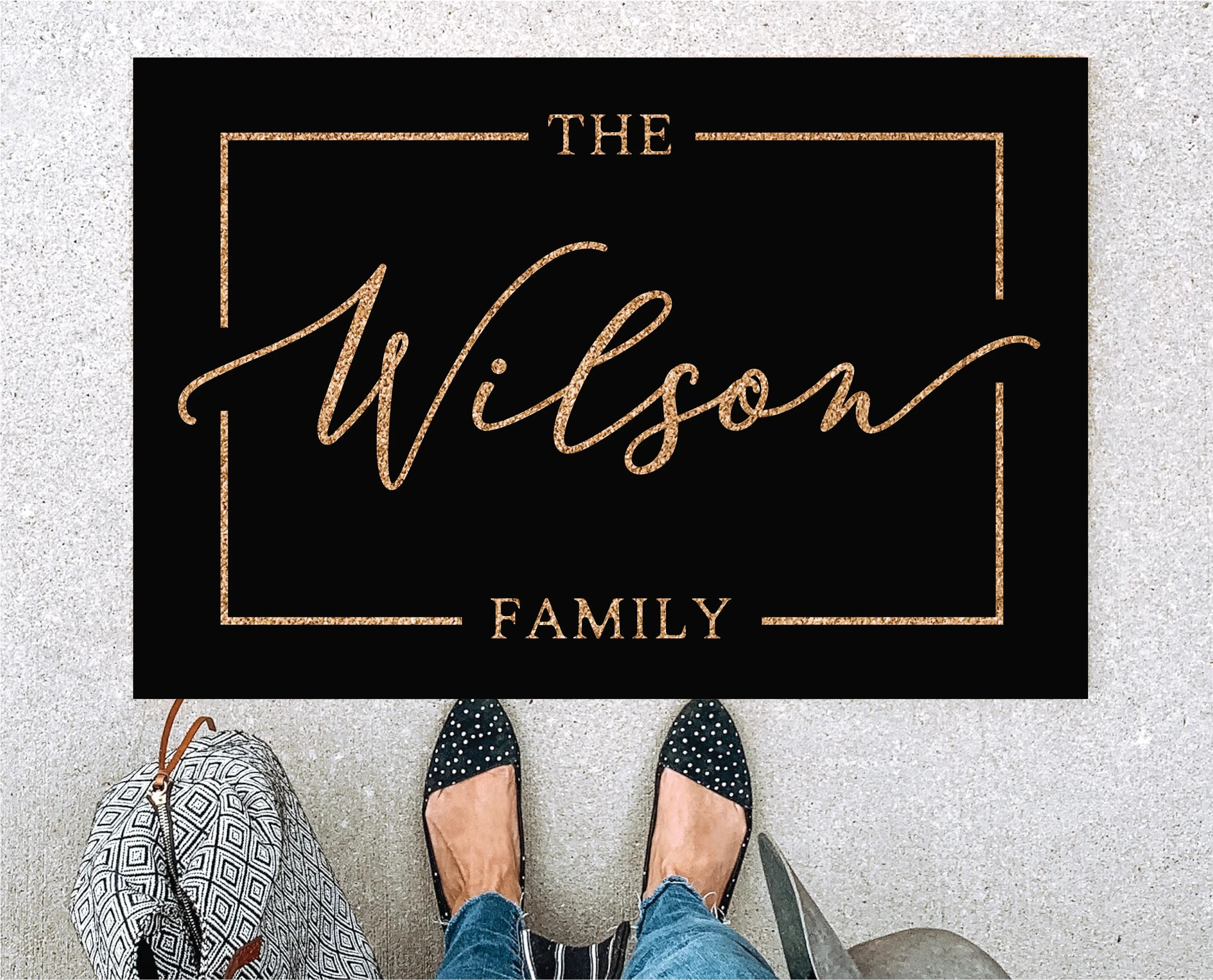 Black Doormat, Black welcome mat, custom last name doormat, personalized doormat, modern black doormat