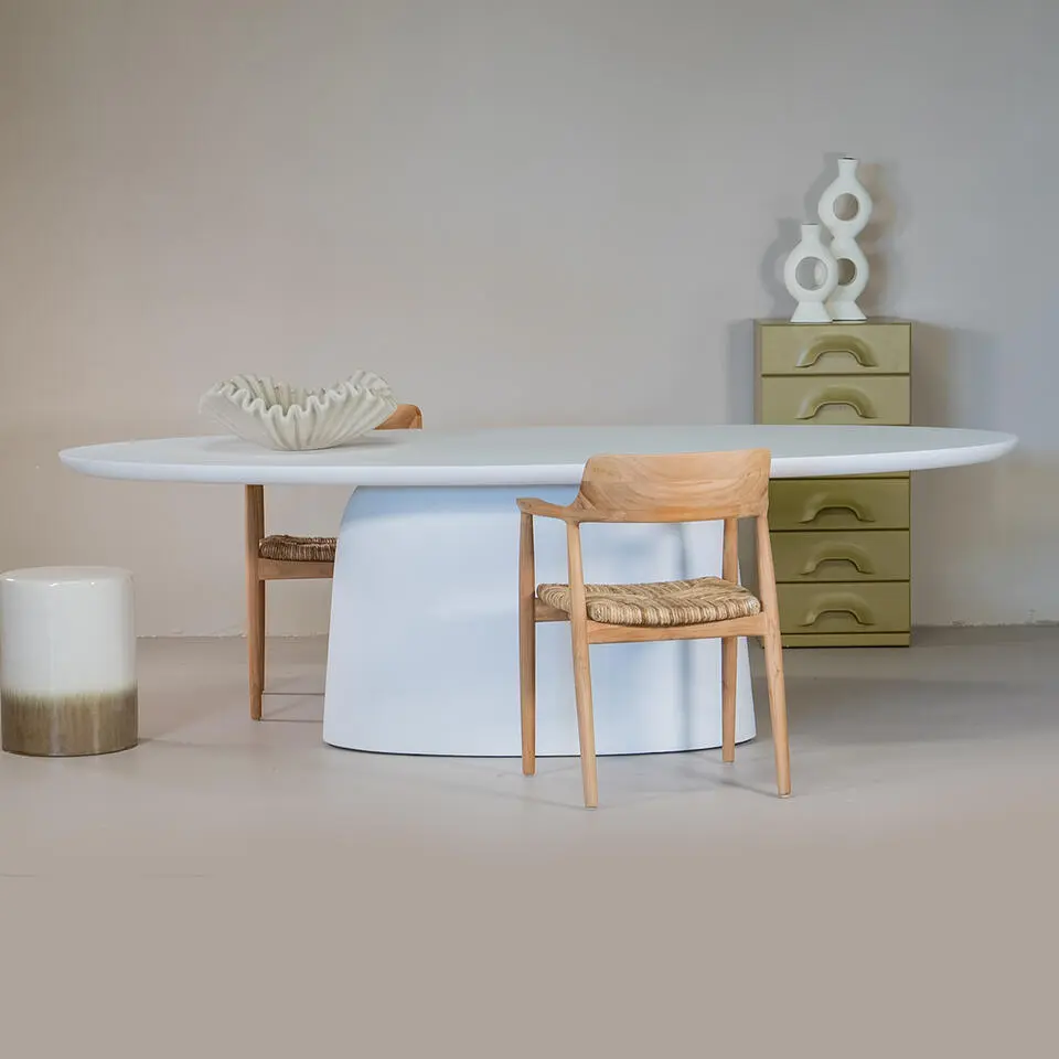 Giga Meubel Tuintafel Myrna - Ovaal - Wit Betonlook - 240x110x74cm