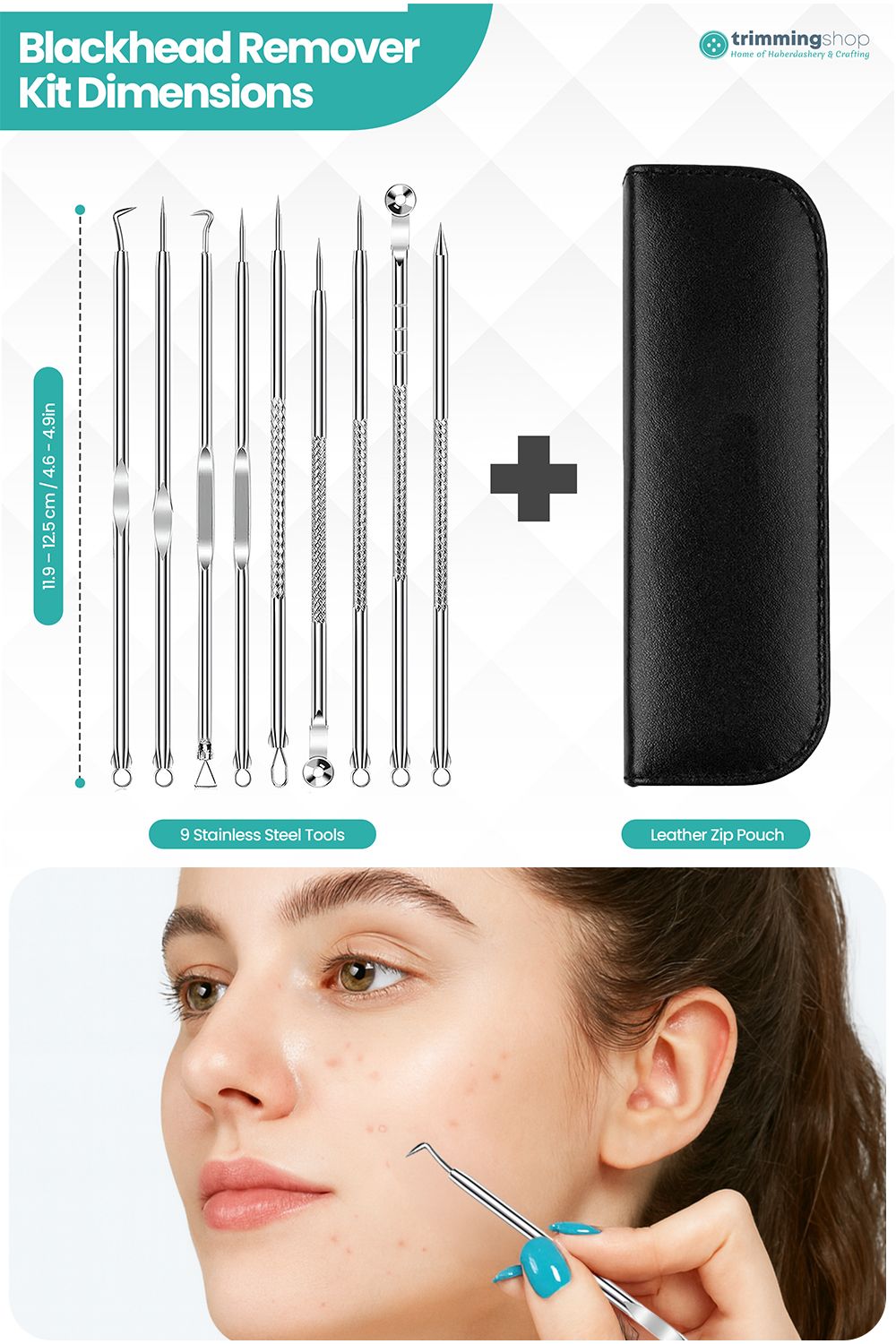 Neel Blue Blackhead Remover Tool Set, Stainless Steel Pimple Popper - 9pcs