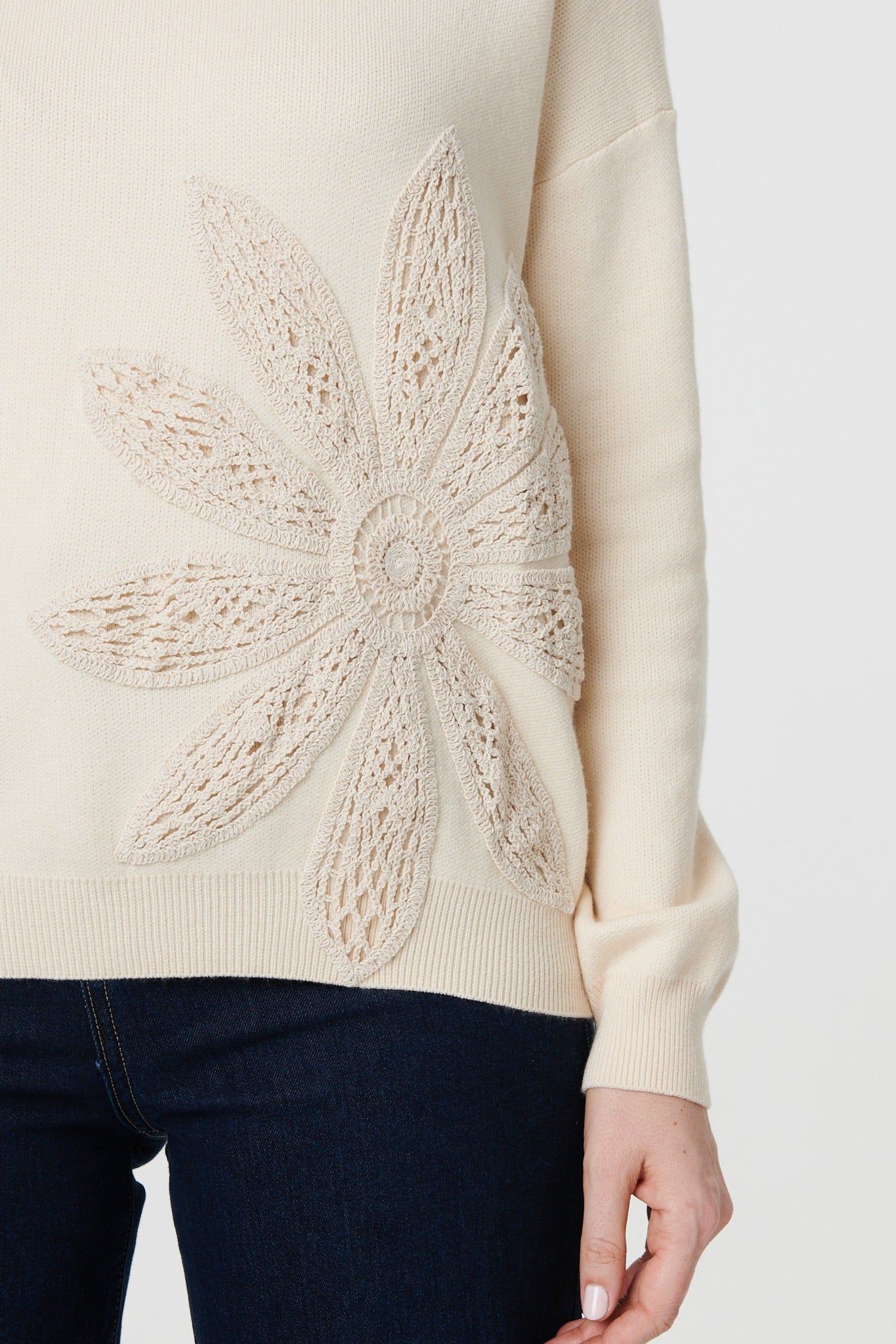 Izabel London Floral Embroidered Drop Shoulder Jumper
