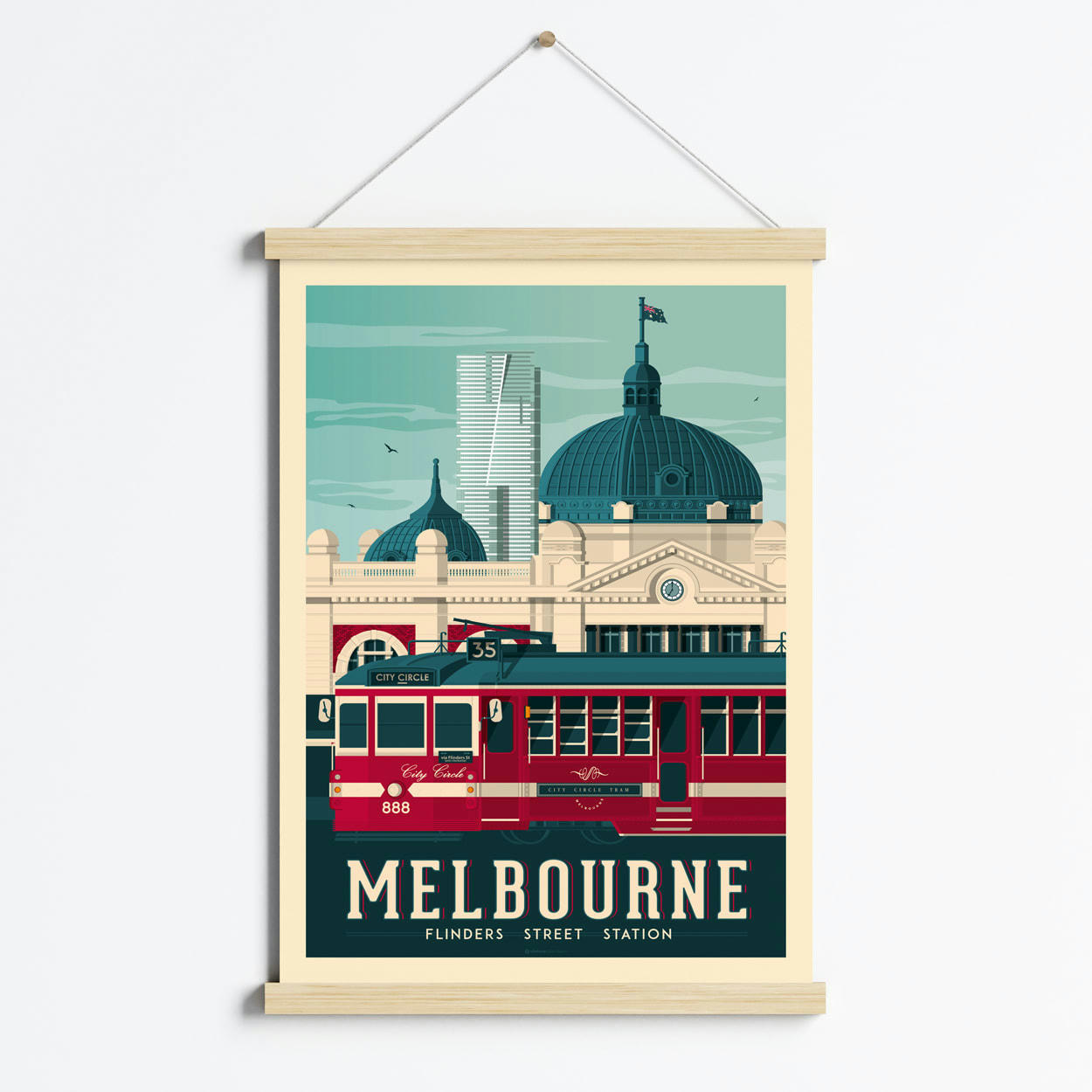 - Affiche Melbourne Australie + Cadre Magnétique (Bois) 50x70 cm