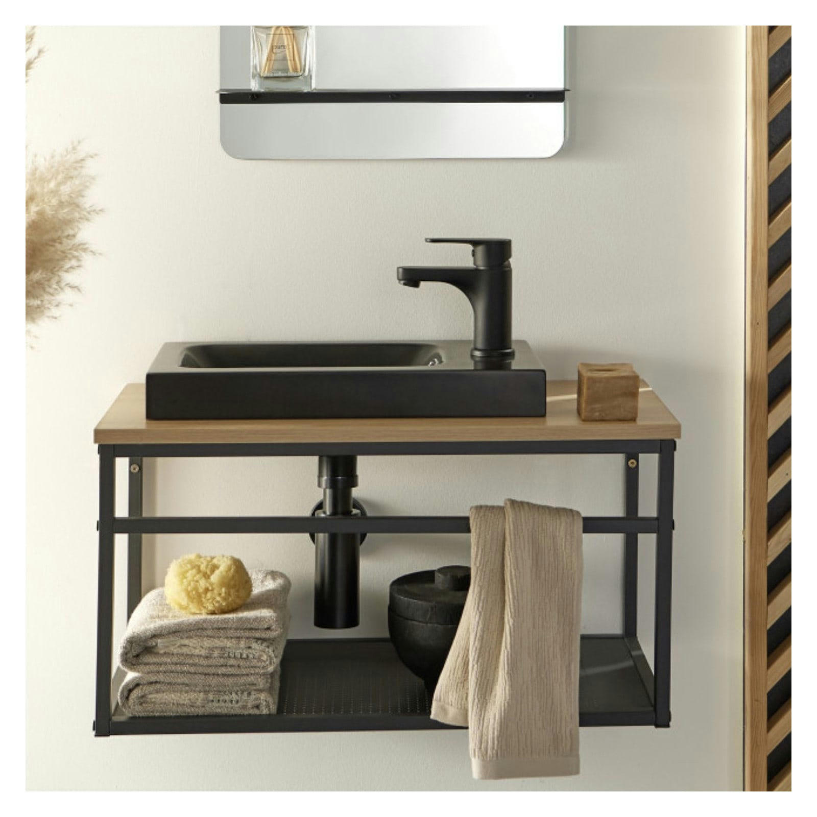 WILO - Meuble lave-mains  vasque noire + robinet noir