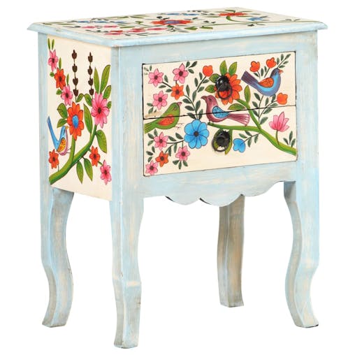 NNEVL Hand Painted Bedside Cabinet 40x30x50 cm Solid Mango Wood