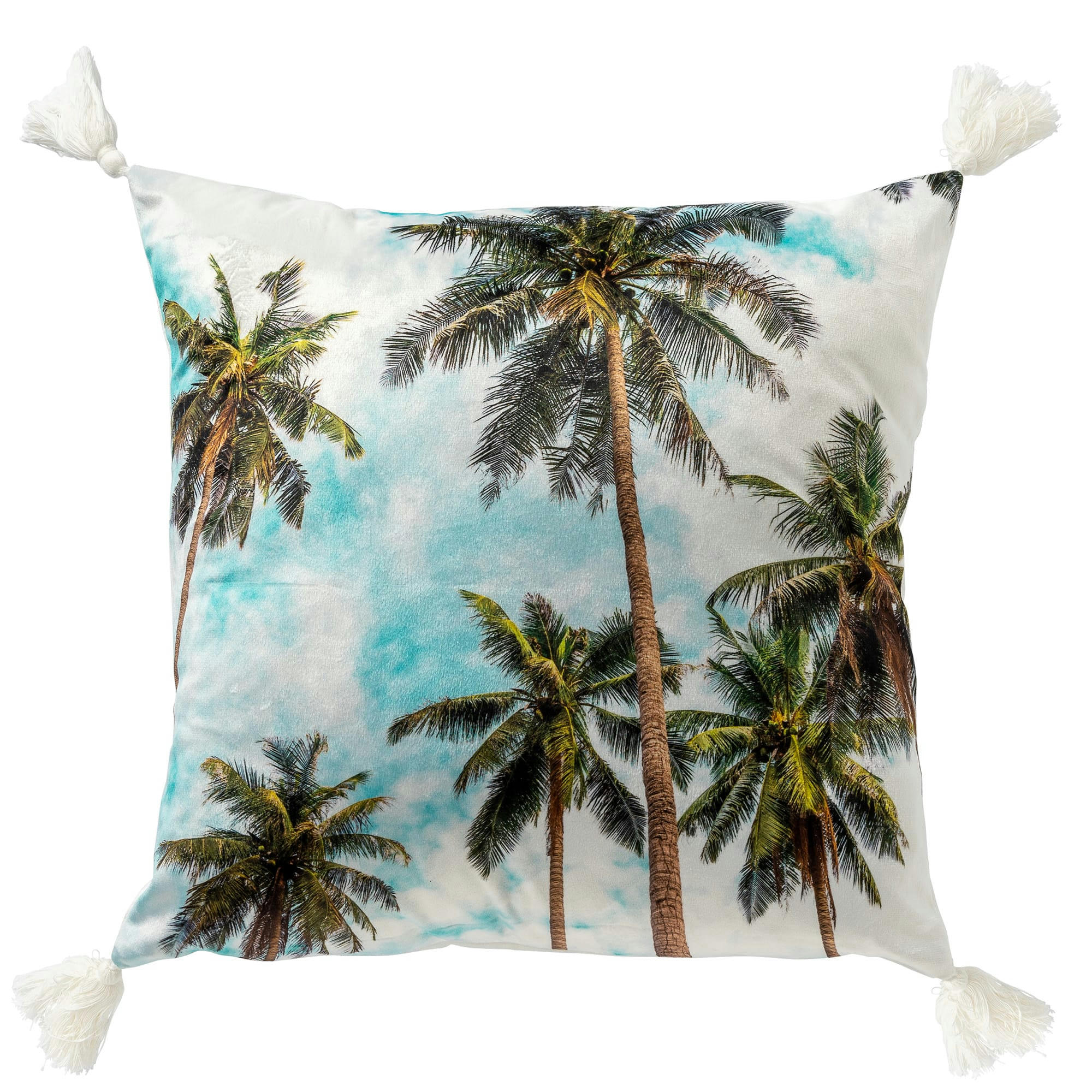 BAHAMAS - Coussin - blanc en velours 45x45 cm avec motif fleuri