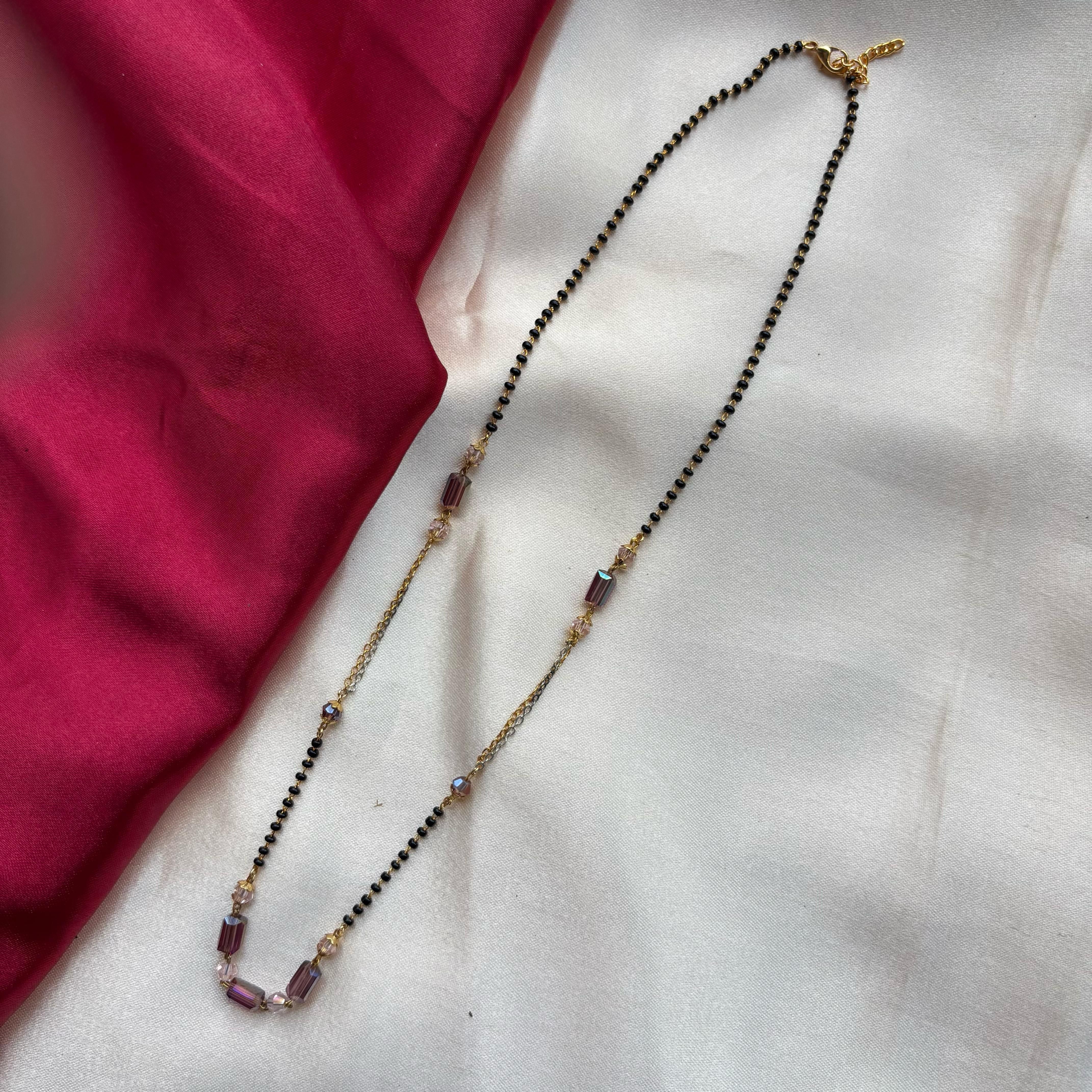 The Colourful Aura Black bead 18ct gold plated crystal slim mangalsutra necklace