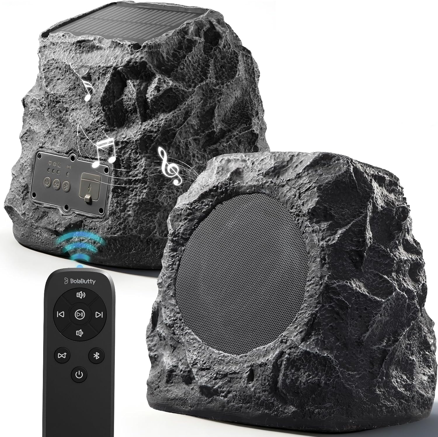 Upgraded Outdoor Rock Speaker 60W Deep Bass Multi-Sync up to 100Pcs, Remote Control, IPX7 Waterproof Solar-Powered Bluetooth Speaker Perfect for Pool, Garden, Patio, Ideal for Music Lovers - 2 Packs