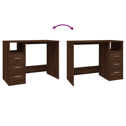 NNEVL Desk with Drawers Brown Oak 102x50x76 cm Engineered Wood