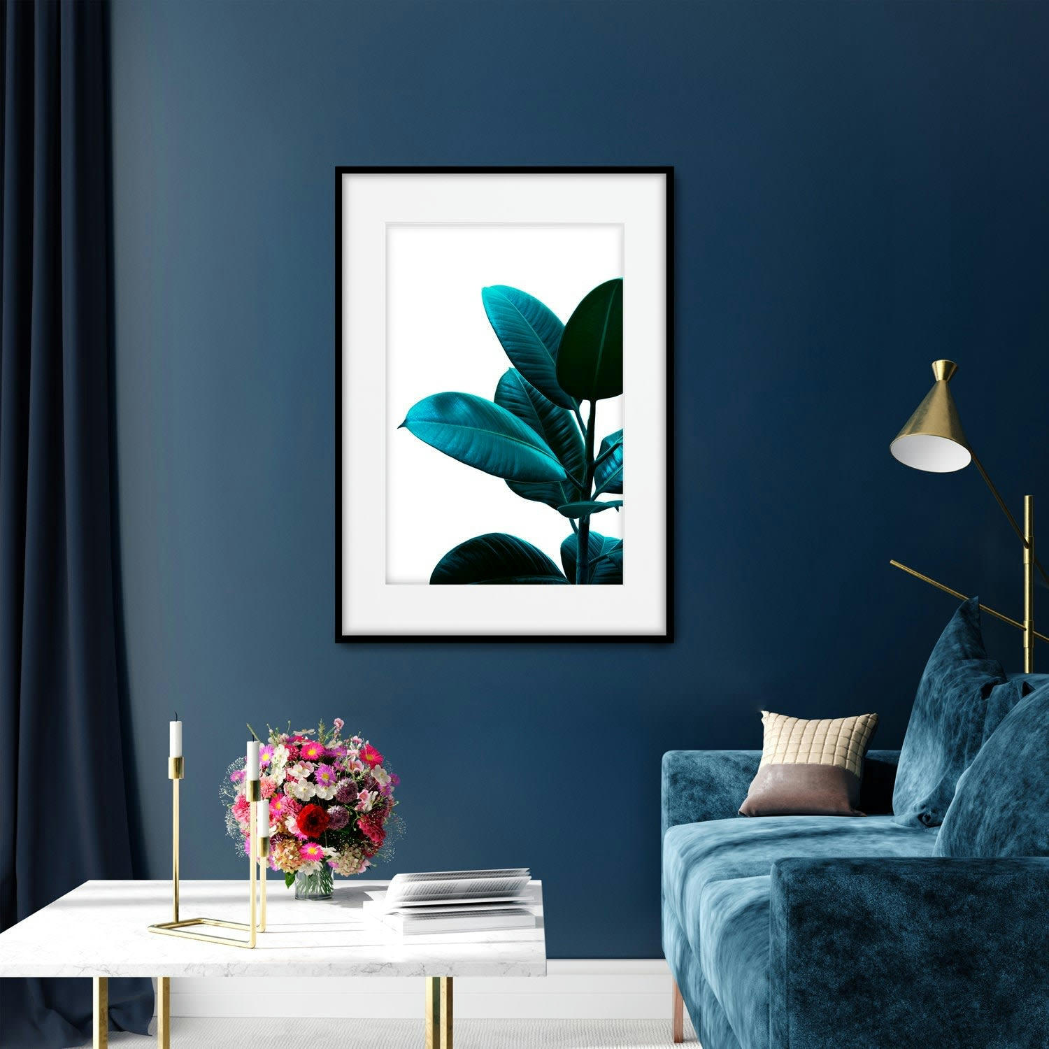 PLANTAS - Affiche avec cadre noir - Fijus couleur saturée - 30x40