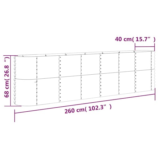 NNEVL Garden Planter Powder-coated Steel 260x40x68 cm Silver