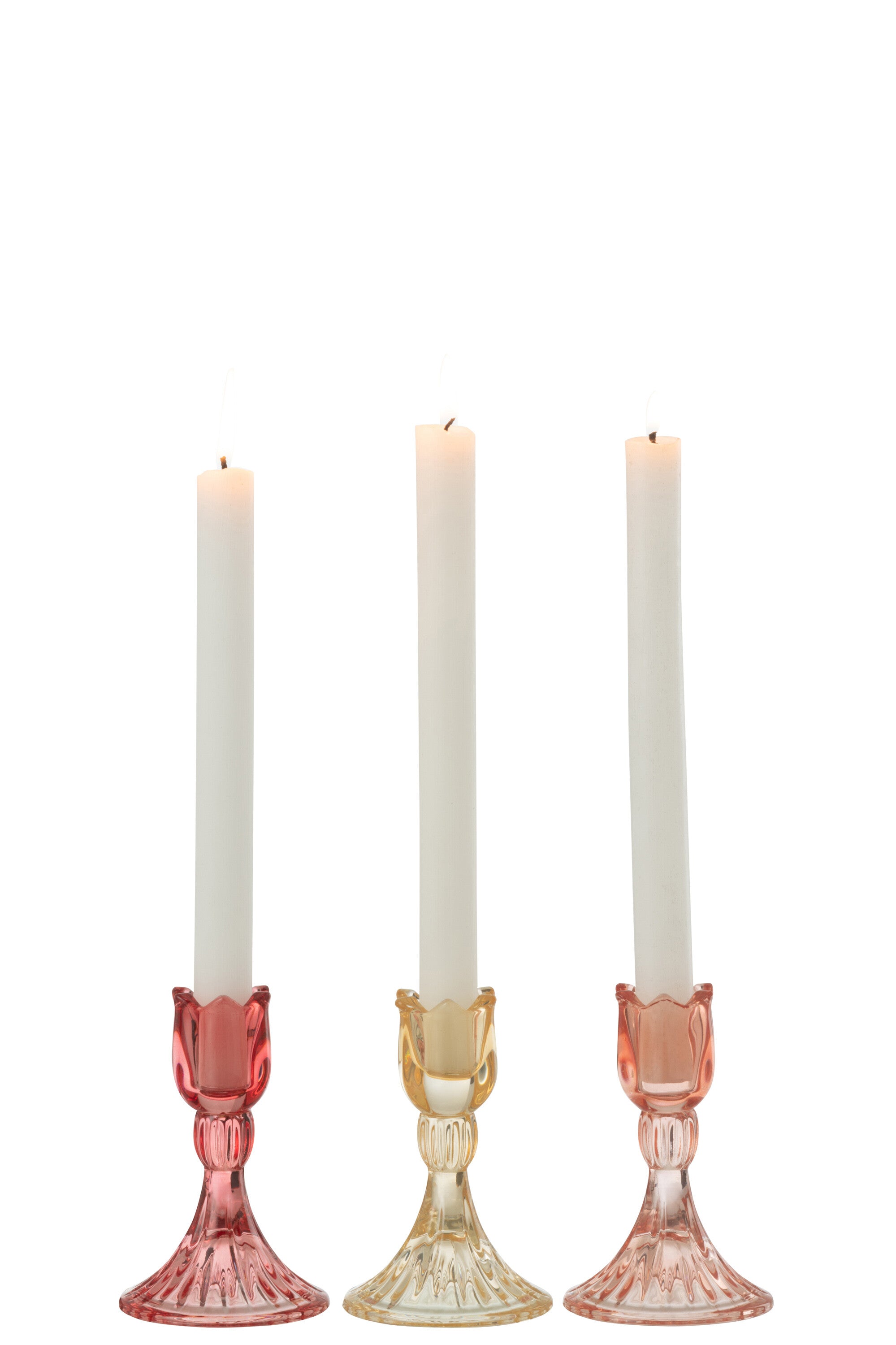 J-Line kandelaar Tulp Warm - glas - mix - 3 stuks