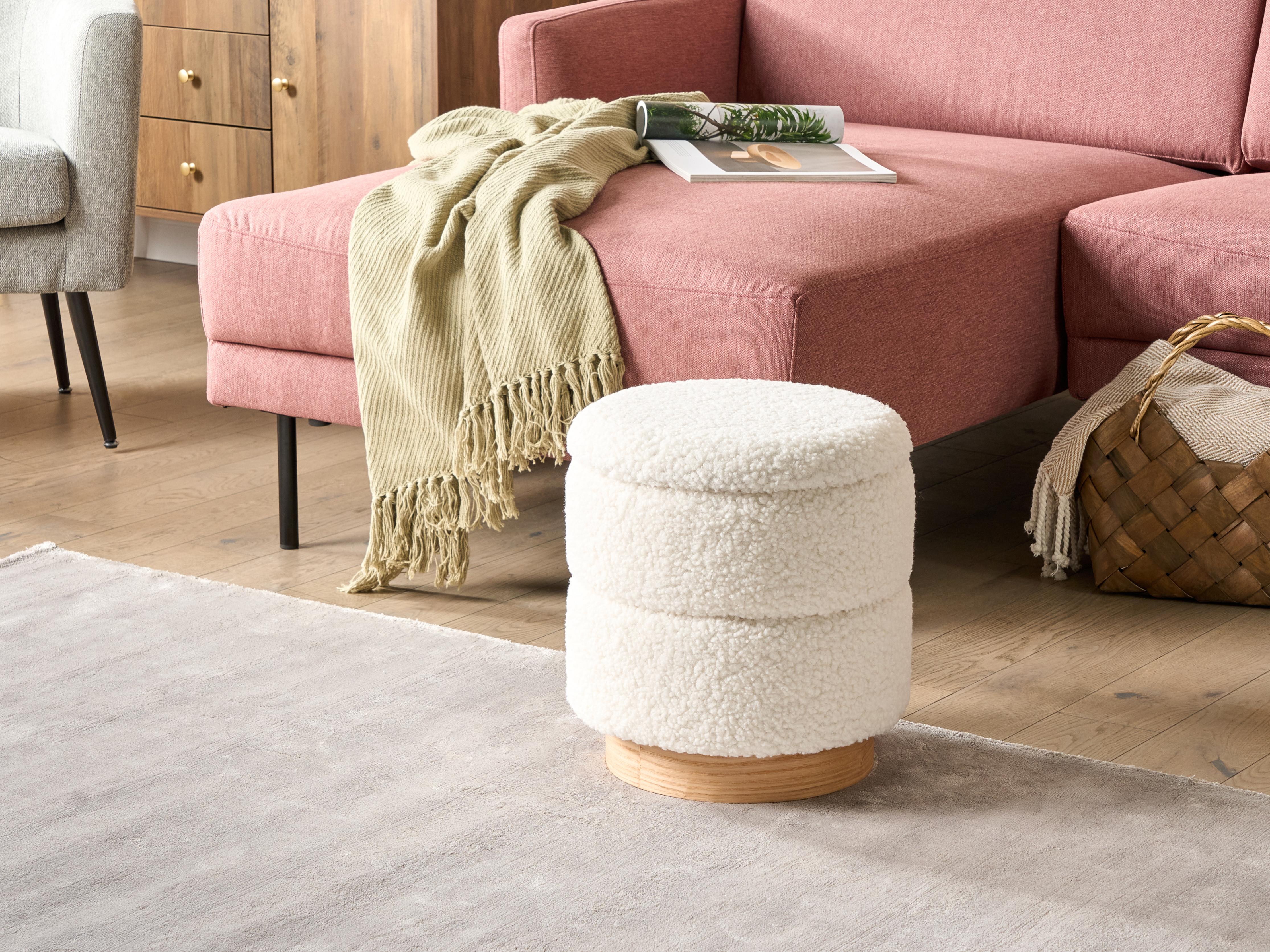 Storage Pouffe OGDEN Boucle White