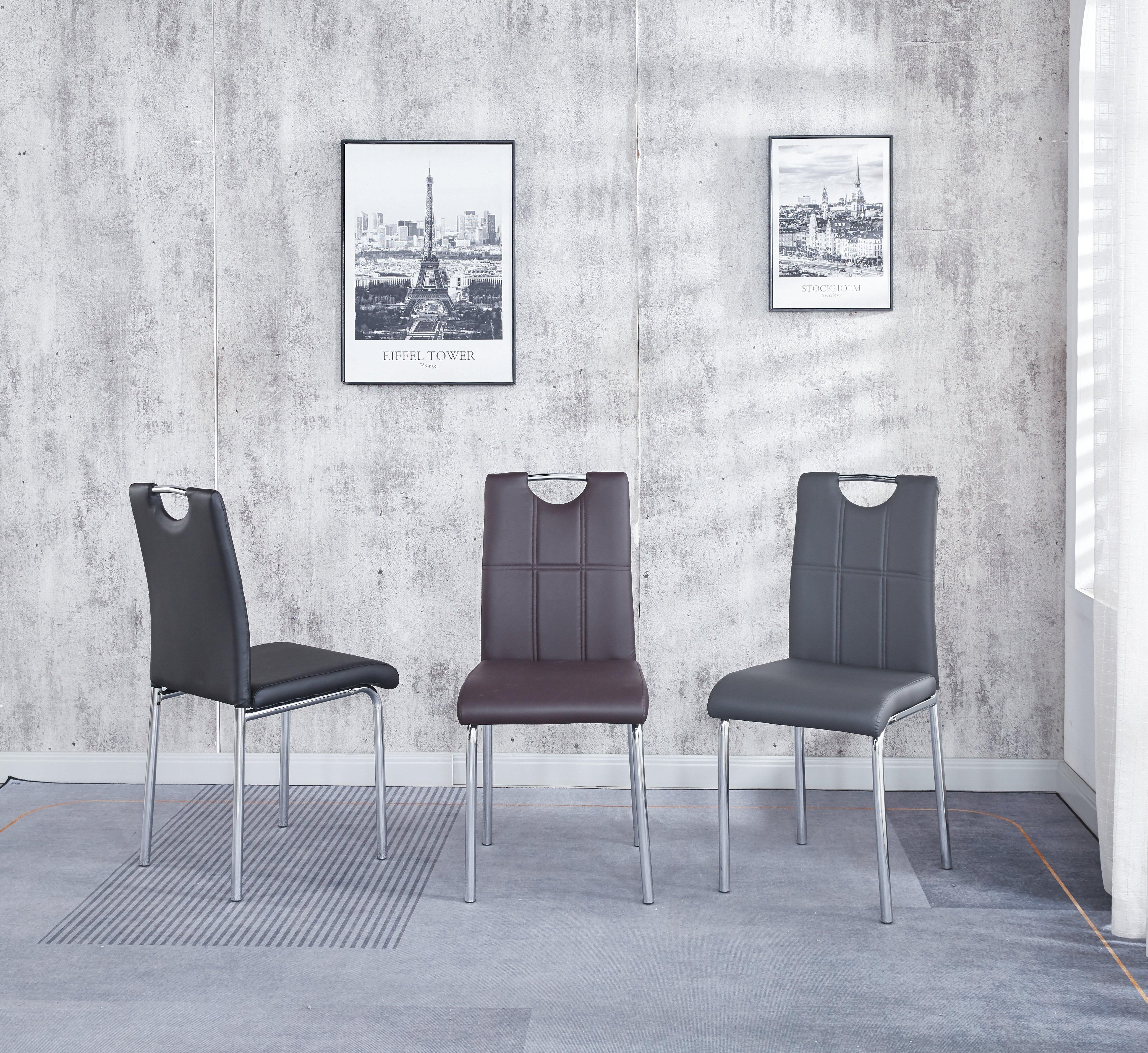 Modernique Set of 4 Dining Chairs in Faux Leather Chrome Frame Solid Build