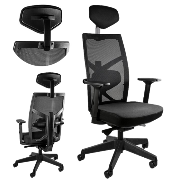 Fotel biurowy ergonomiczny TUNE czarny siatka/tkanina