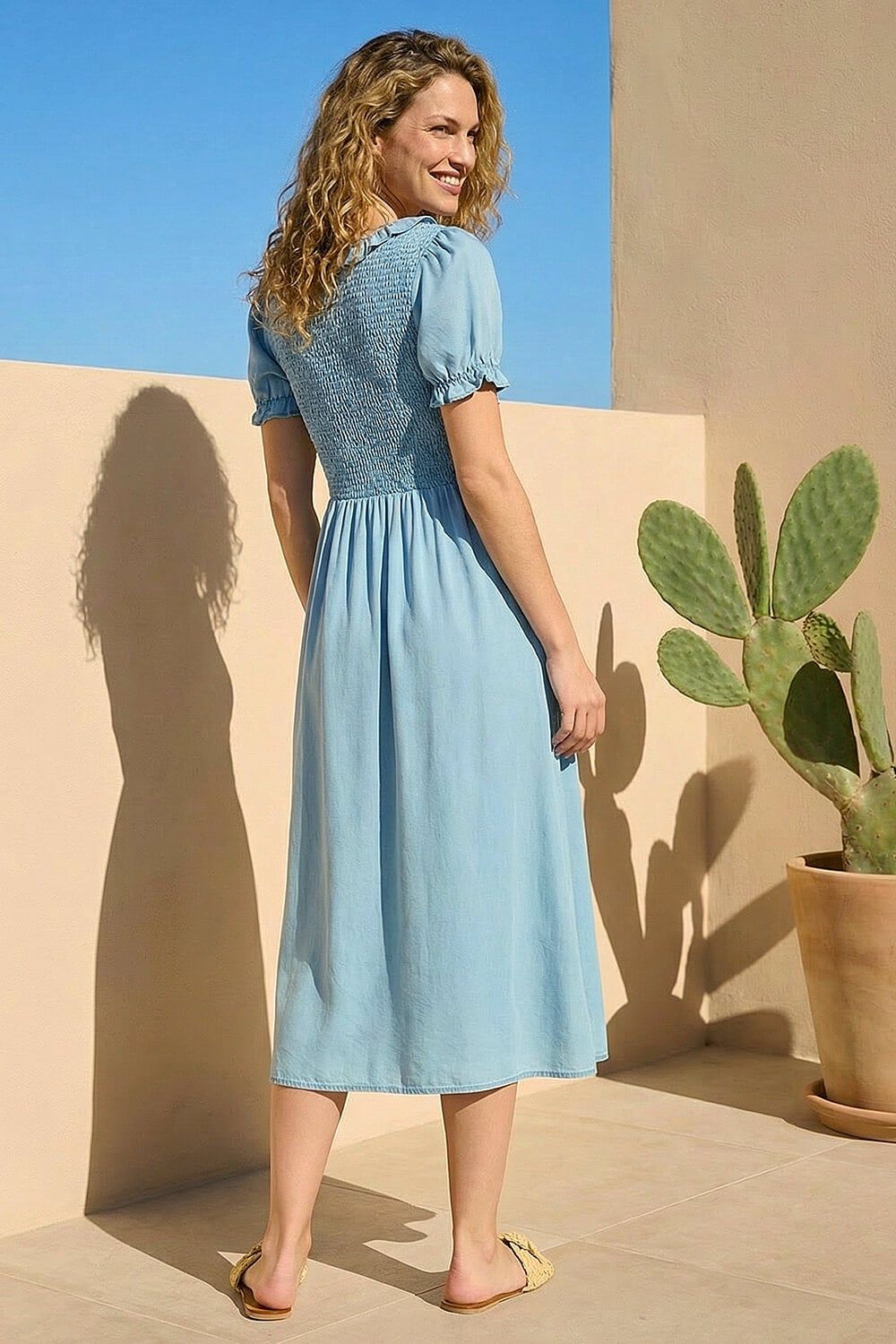 Roman Shirred Frill Midi Dress