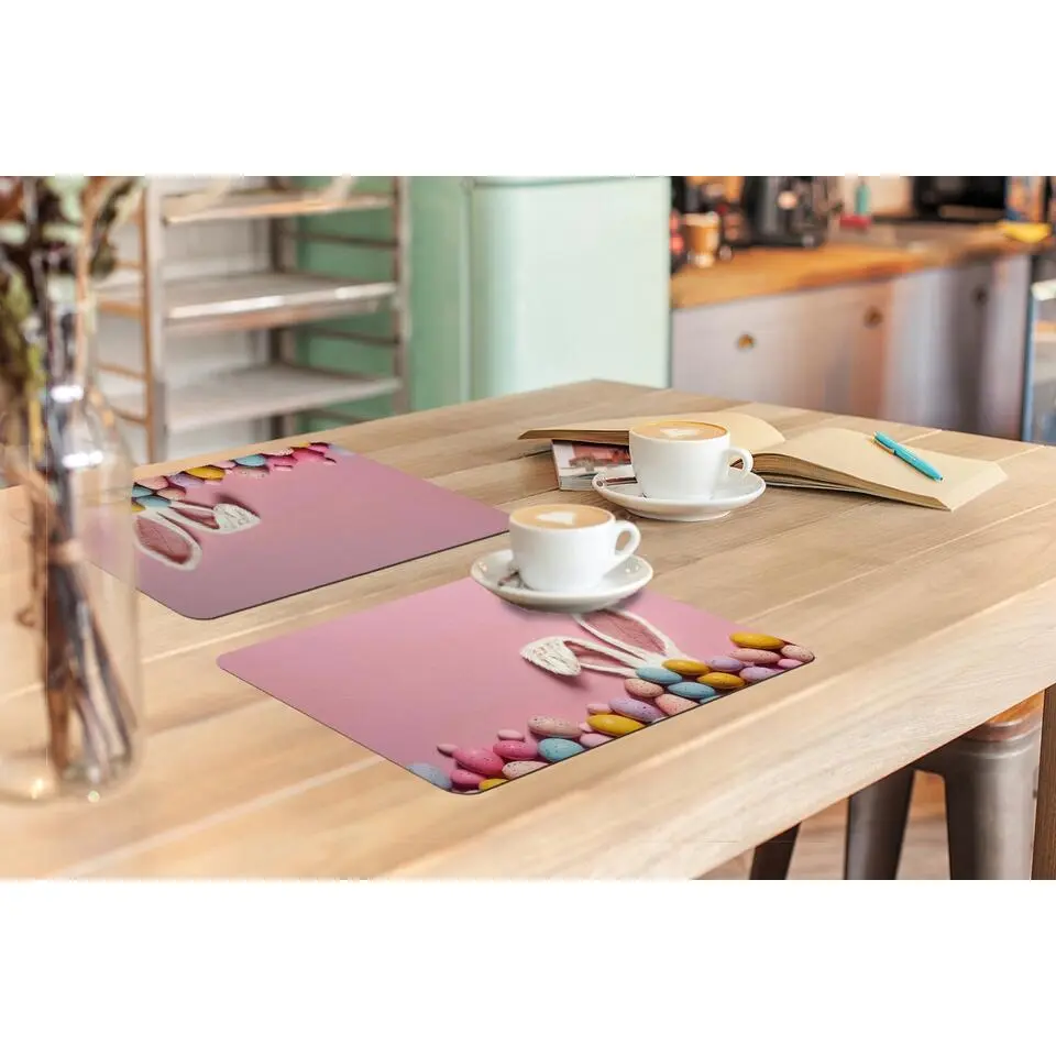 Placemat 6 stuks Eieren - Pastelkleuren - Konijnoren - Roze