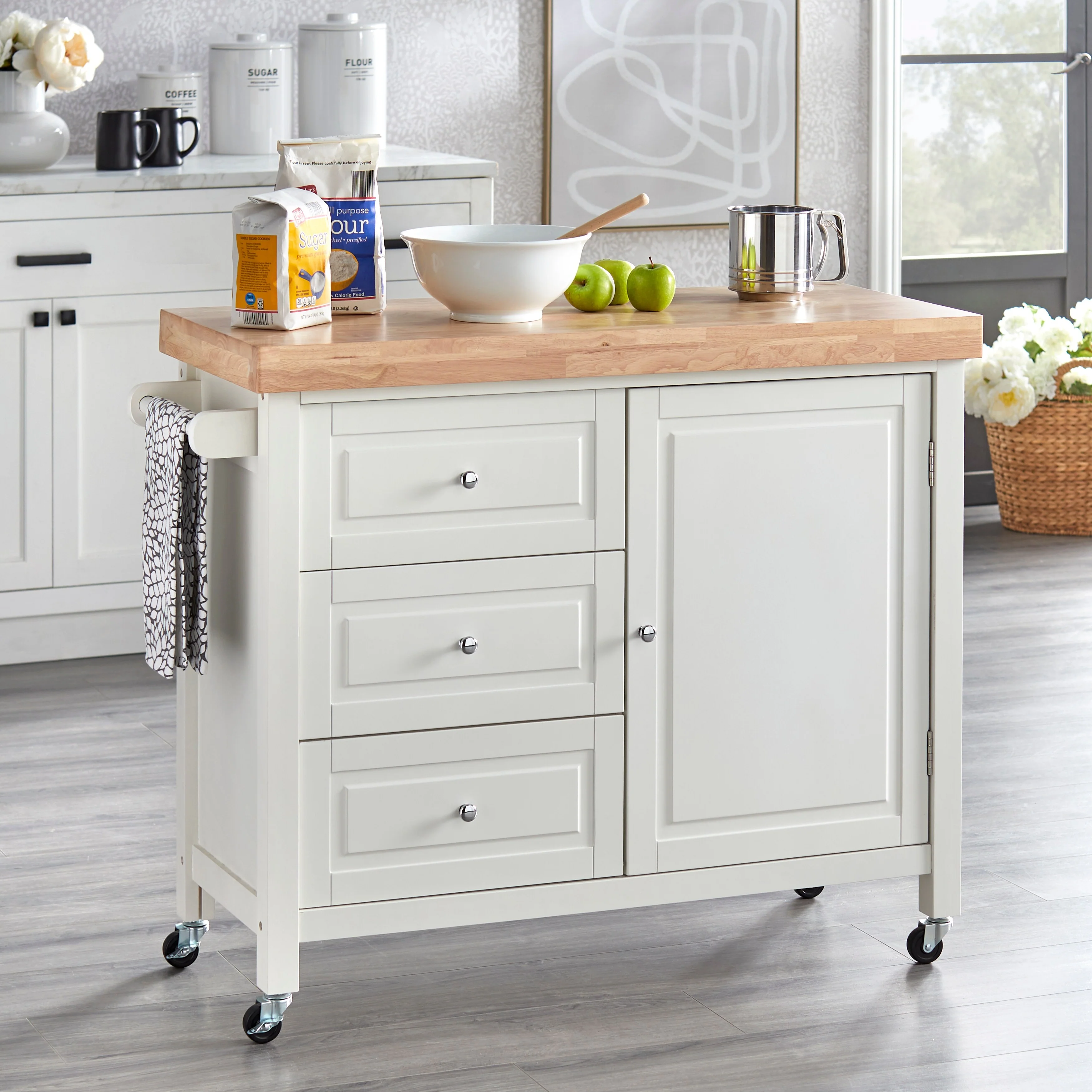 Copper Grove Macaulay Natural Rubberwood Rolling Kitchen Island Cart