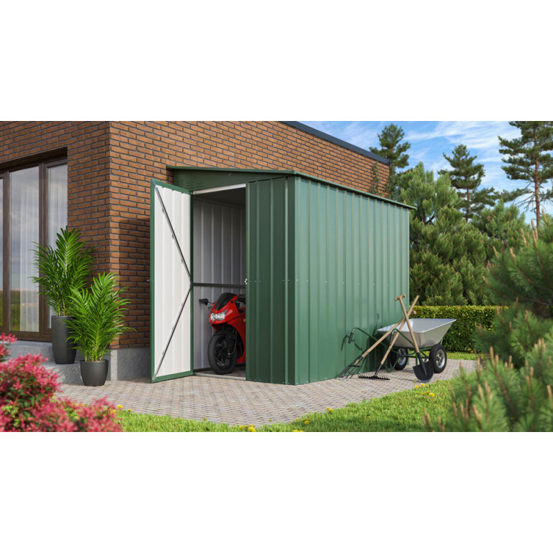 Abri de jardin adossé en métal Lean To 1 porte vert jade 1,55 x 2,42 x 2,03 m GLOBEL