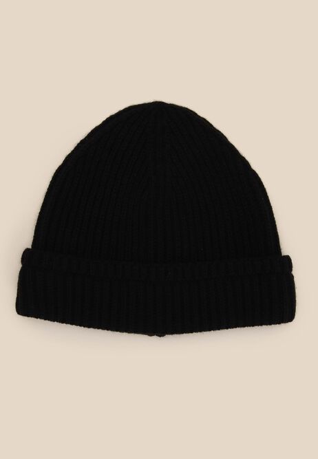 Mens Black Ribbed Fisherman Beanie