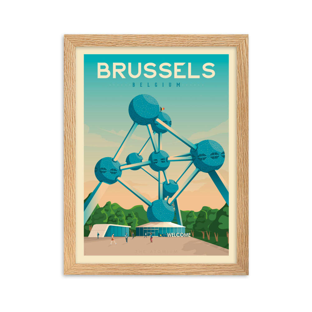 - Affiche Bruxelles Belgique  avec Cadre (Bois) 21x29,7 cm
