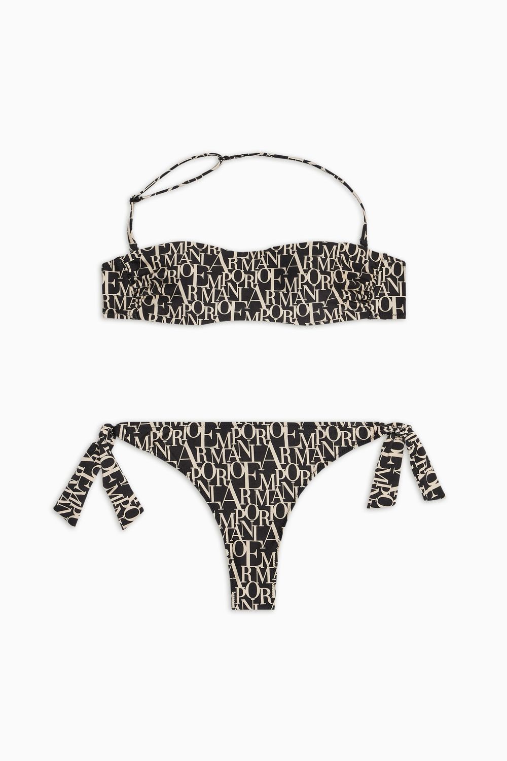 Emporio Armani Rem.Cups Bandeau   Bow All Over Print Brazilian Bikini Black