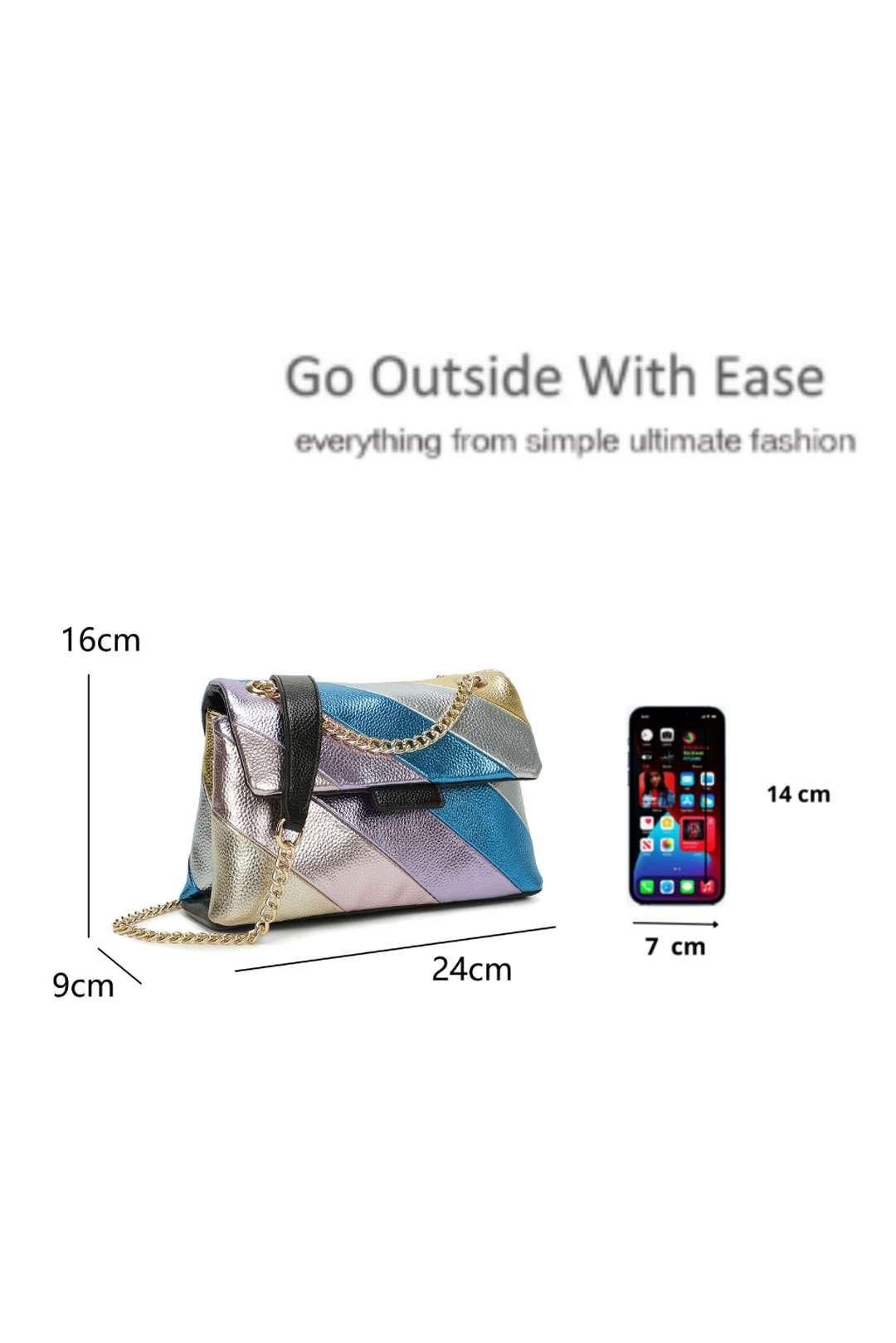 Kitise Small Shiny Rainbow Stripes Crossbody Bag With Chian Strap