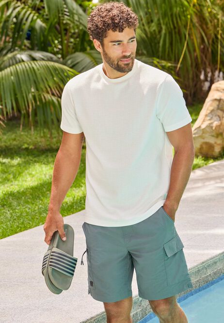 Mens Ecru Cotton Waffle Textured T-Shirt