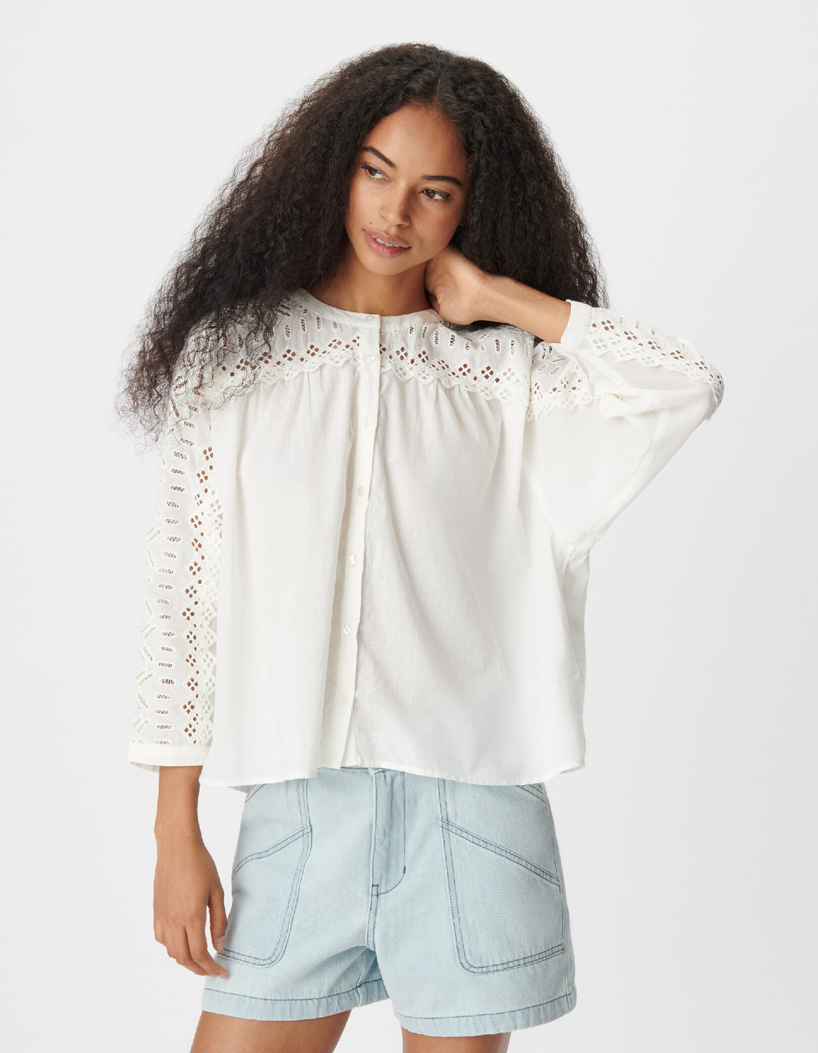 Blouse blanche dentelle fantaisie Femme