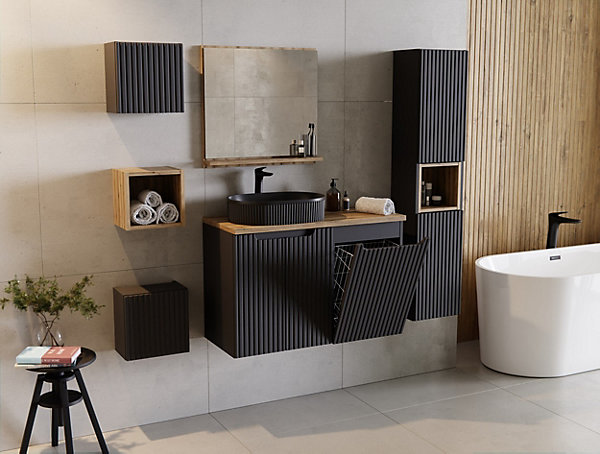 Meuble bas de salle de bain à suspendre NOVA NOIR 20 x 57 cm