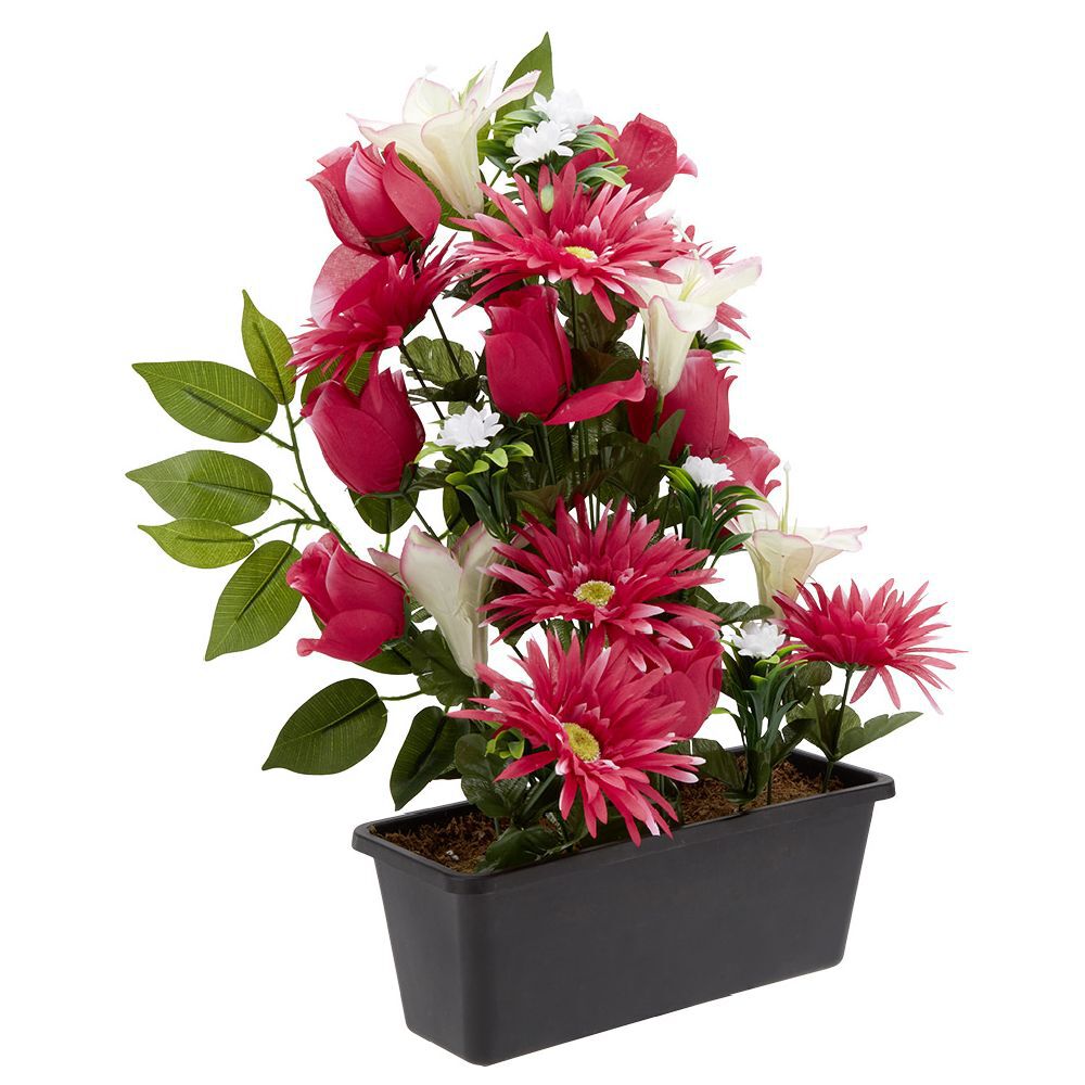 Jardinière rose lys gerbera H48 cm - Fleur artificielle 28 têtes