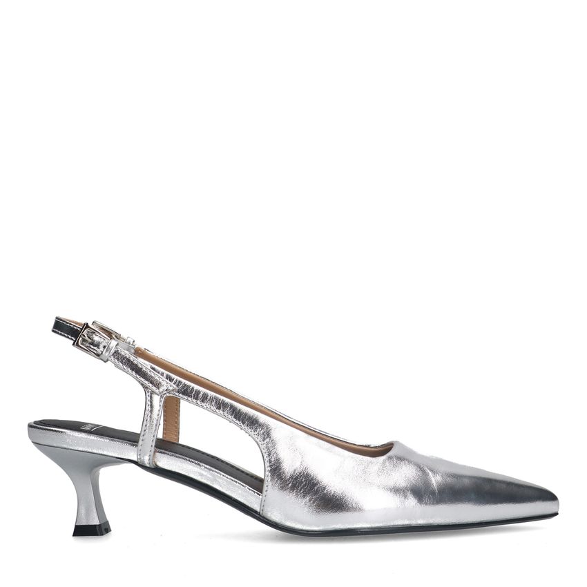 Manfield Zilveren leren slingbacks