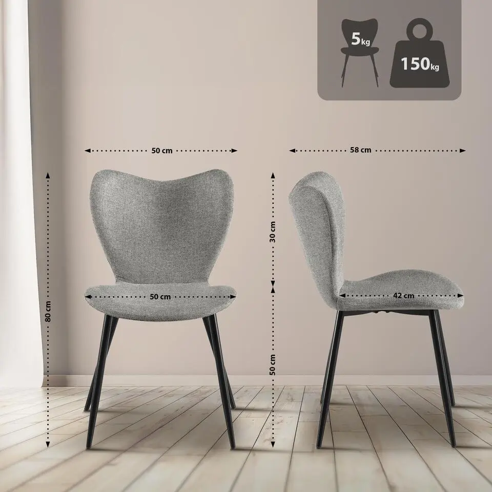 CLP Eetkamerstoel Maika zwart Frame - Stof - grijs