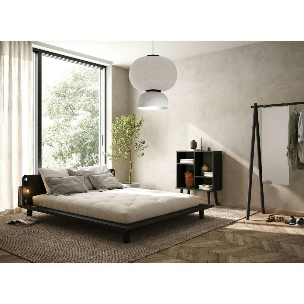 PEEK - Lit en bois avec lampes de chevets 160x200cm noir