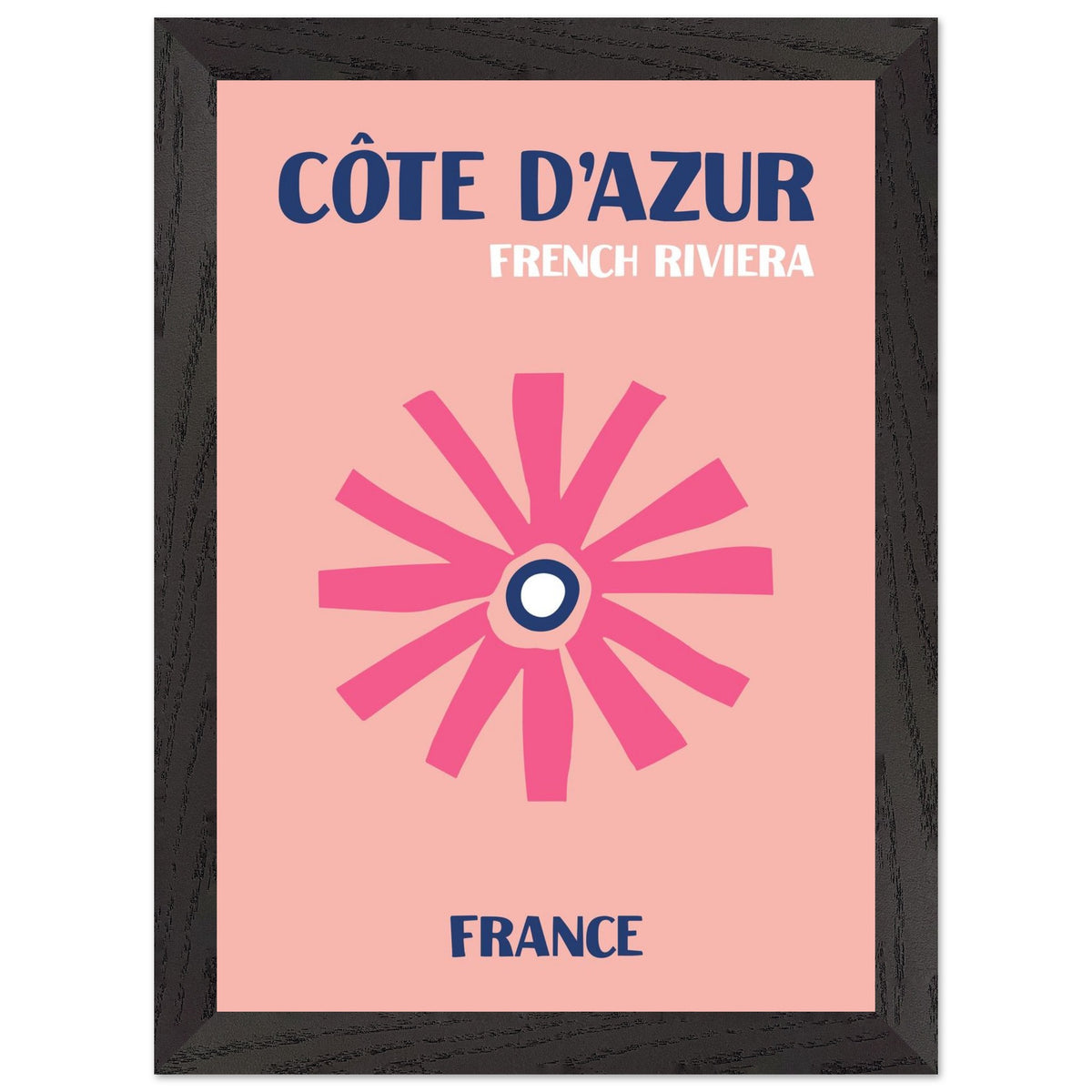 Artfulprints Poster met Lijst Frankrijk - Cote d'Azur  - A4 21x29.7 cm - Roze