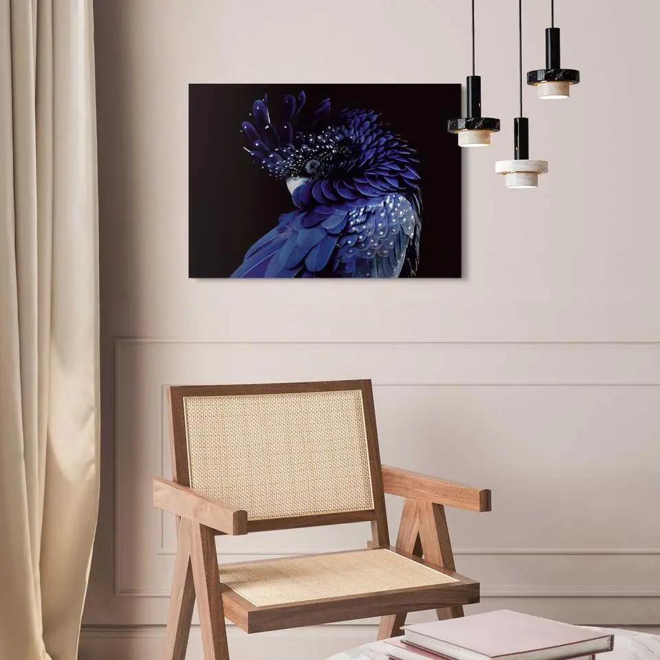 Plexiglasschilderij Blauwe papegaai - 50 x 70 - Blauw