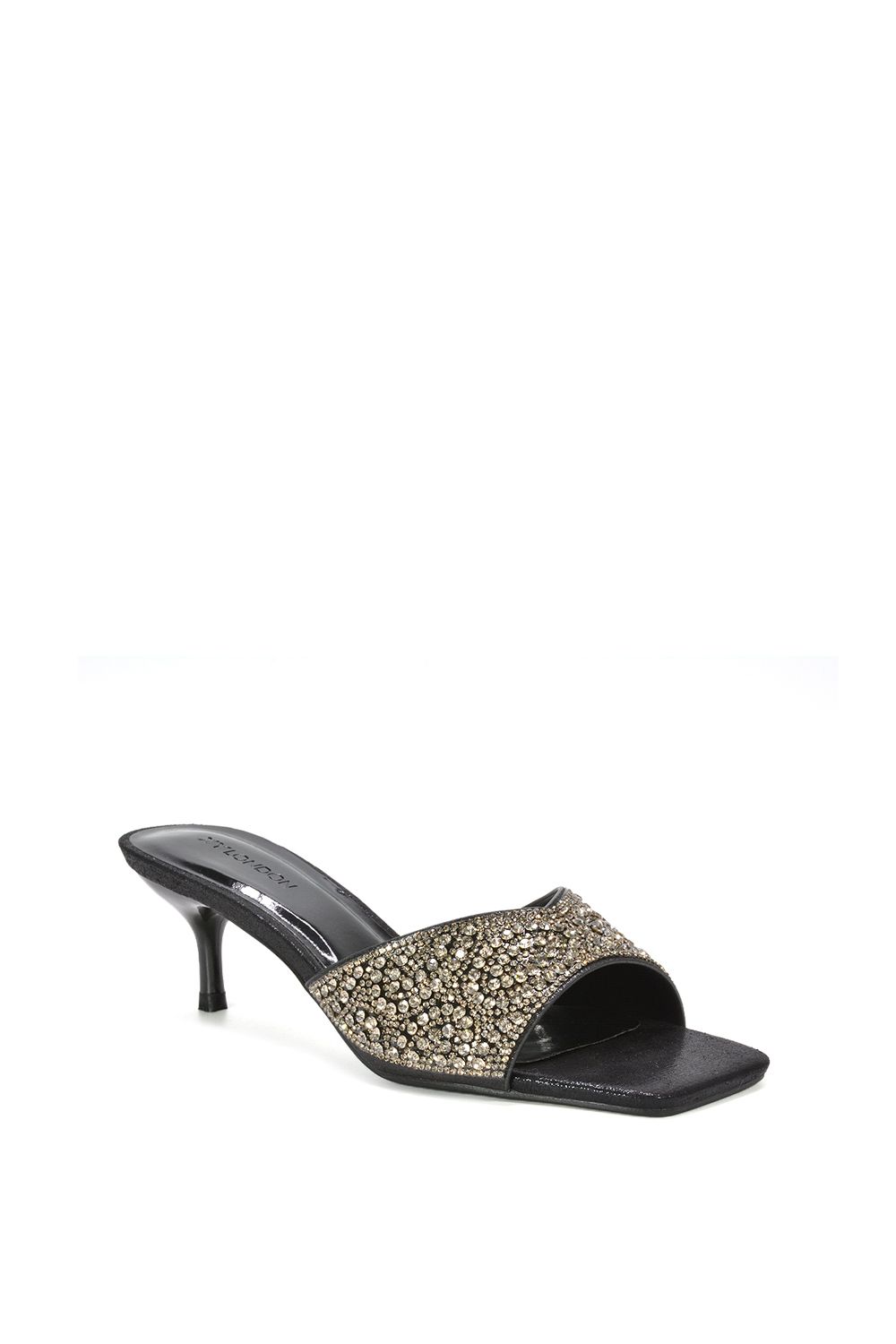 XY London Ottilie' Sparkly Crystal Kitten Heeled Sandal Mules