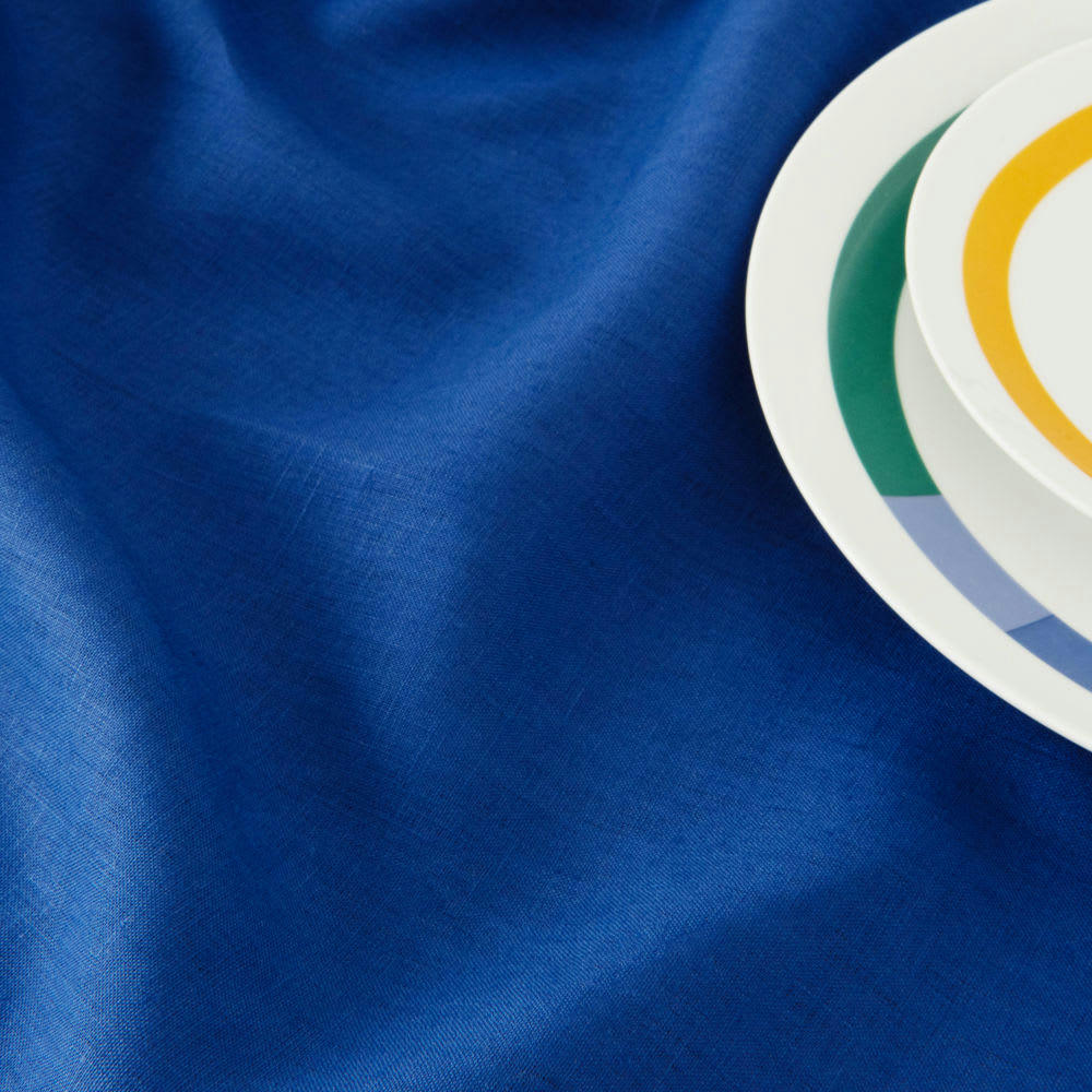 - Nappe en lin lavé bleu et noir 150x250