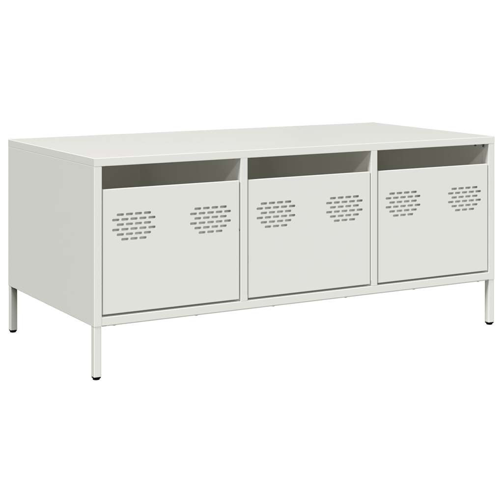 Stolik Kawowy Ława Stół Biały Metalowy 101.5x50x43.5 Szuflady Do Salonu