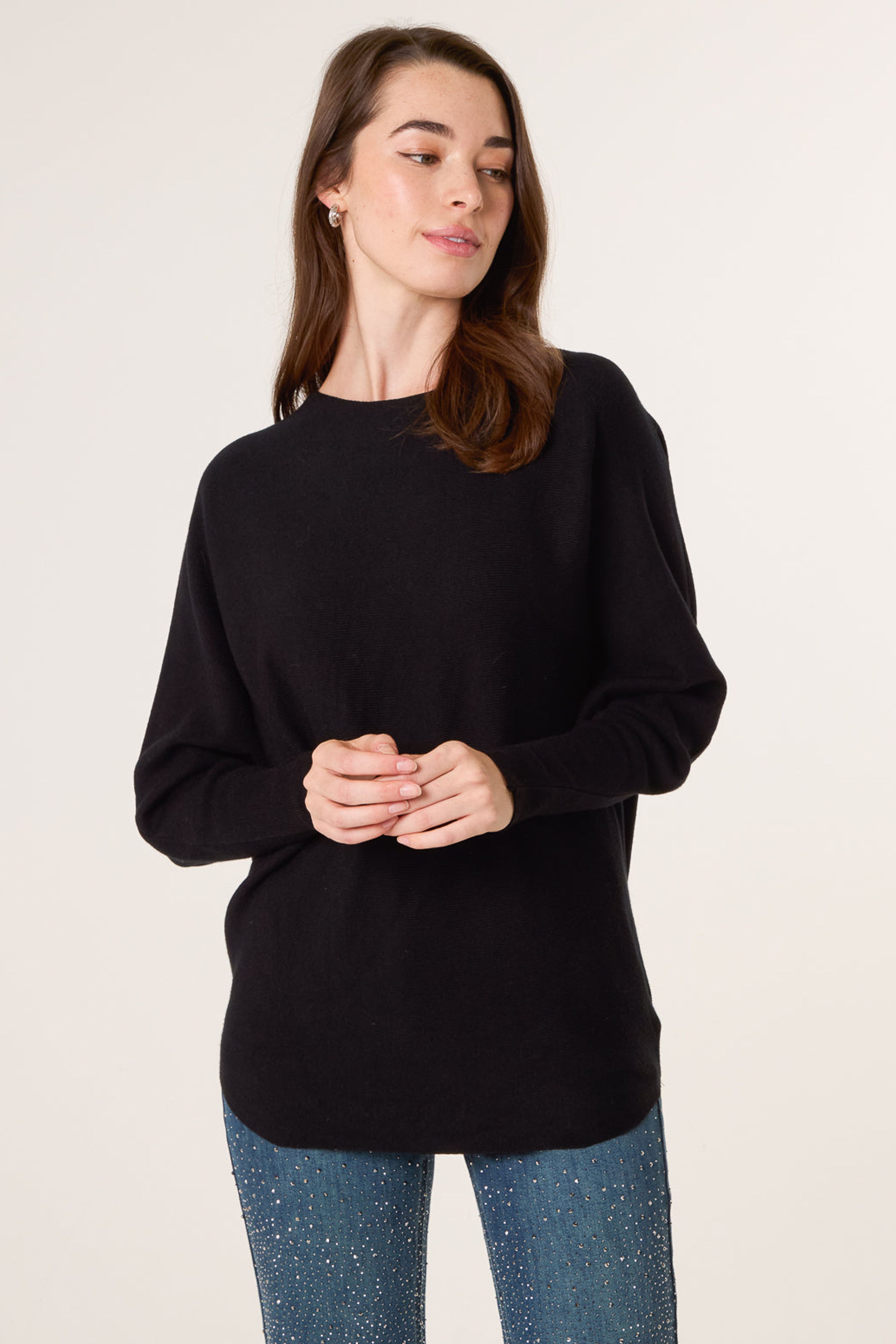 Blue Vanilla Black Batwing Jumper With Back Diamante Detailing