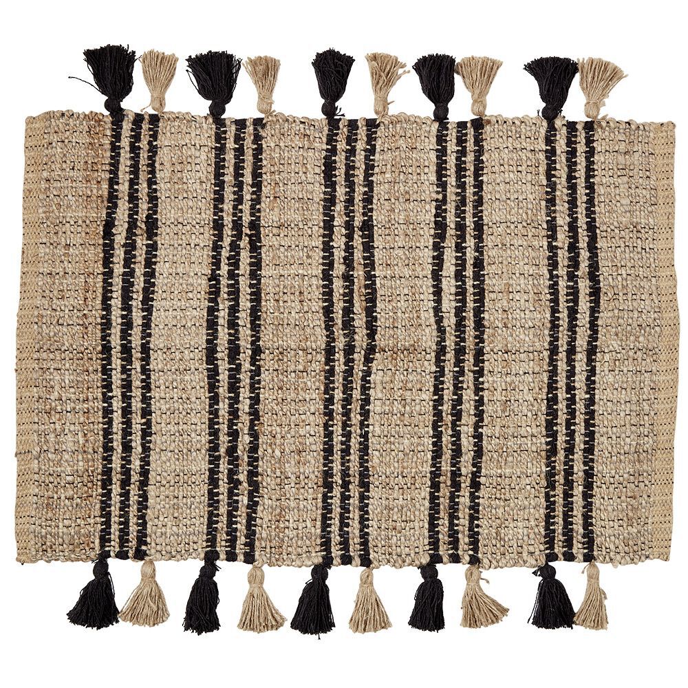 Tapis en jute avec pompon noir L60X90 cm